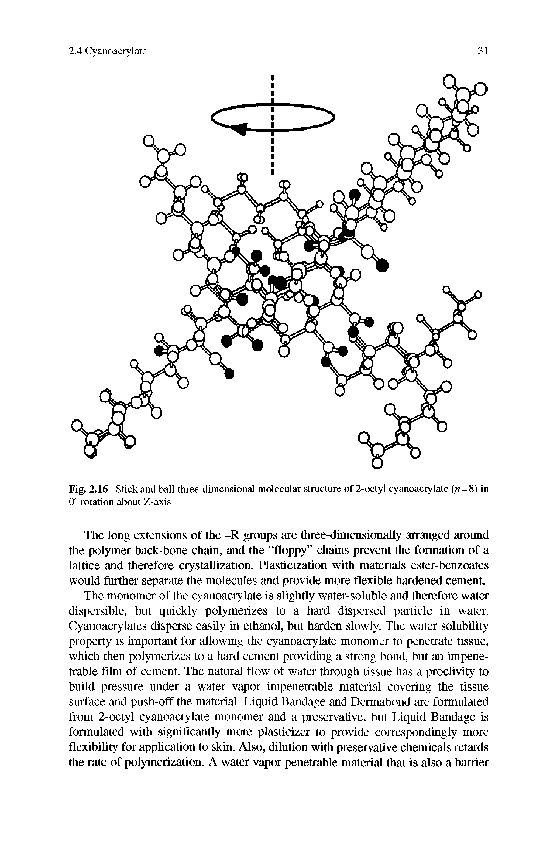 Fig. 2.16 Stick and ball three-dimensional molecular structure of 2-octyl cyanoacrylate (n=8) in 0° rotation about Z-axis...