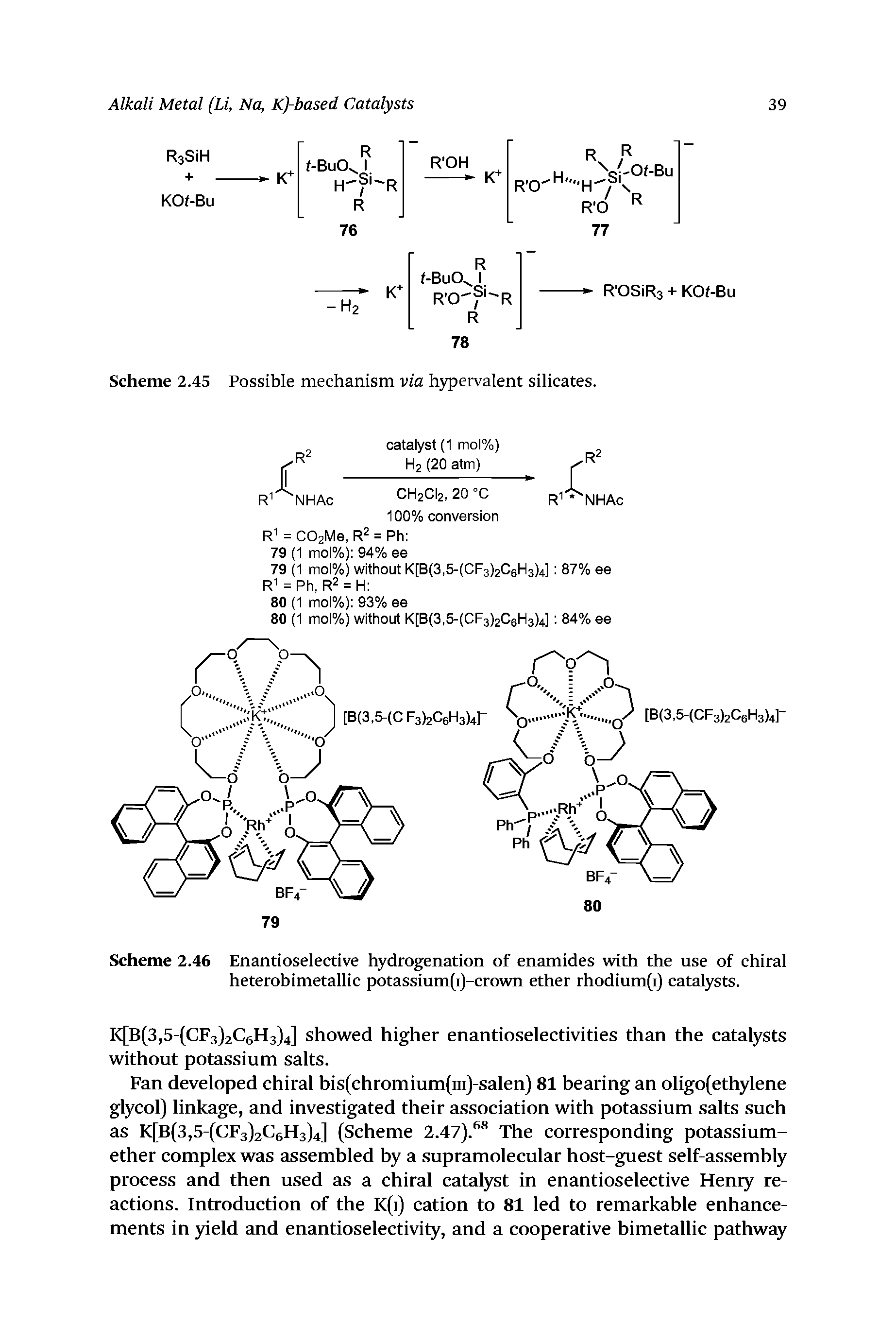 Scheme 2.46 Enantioselective hydrogenation of enamides with the use of chiral heterobimetallic potassium(i)-crown ether rhodium(i) catalysts.