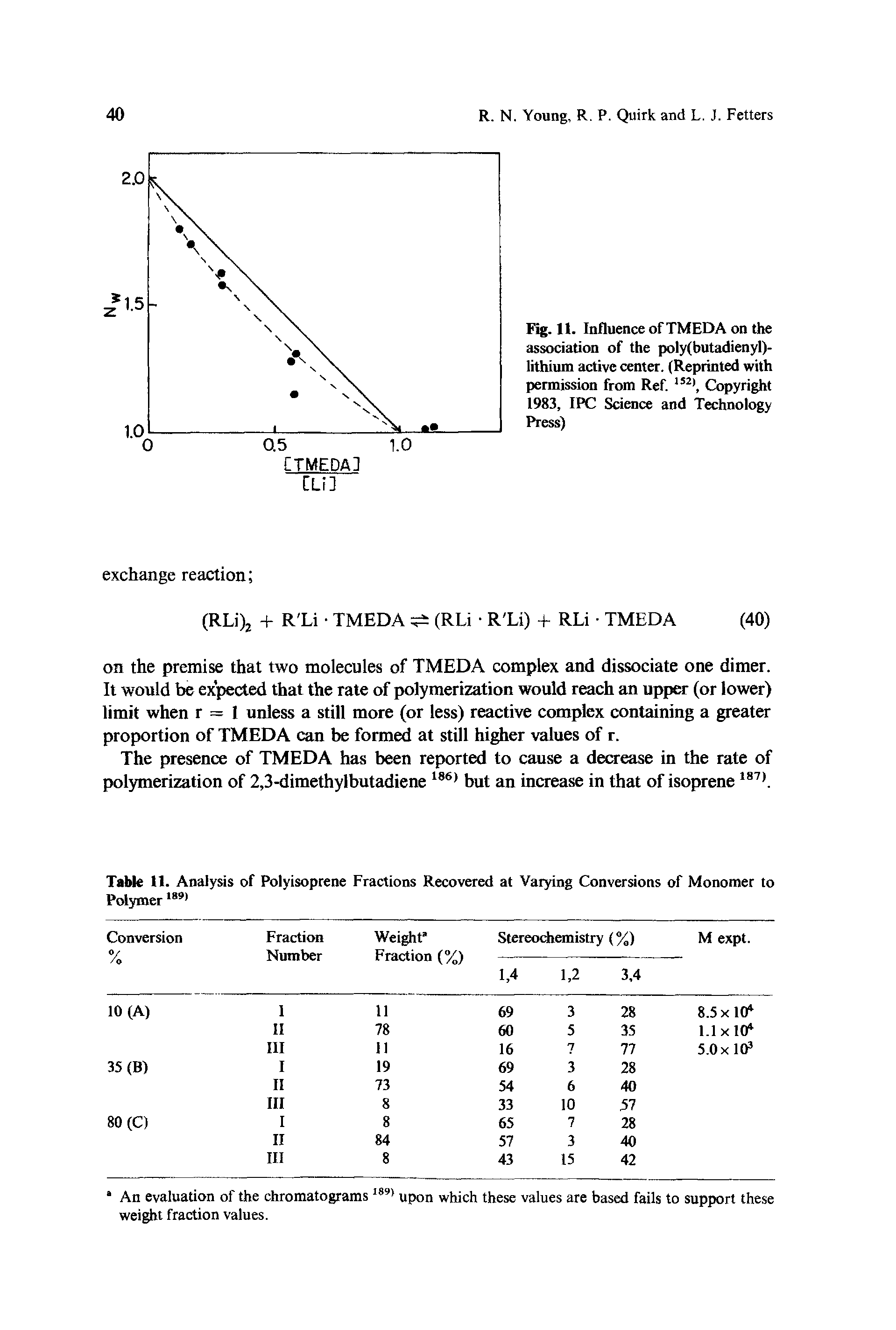 Fig. 11. Influence of TMEDA on the association of the poly(butadienyl)-lithium active center. (Reprinted with permission from Ref. 152), Copyright 1983, IPC Science and Technology Press)...