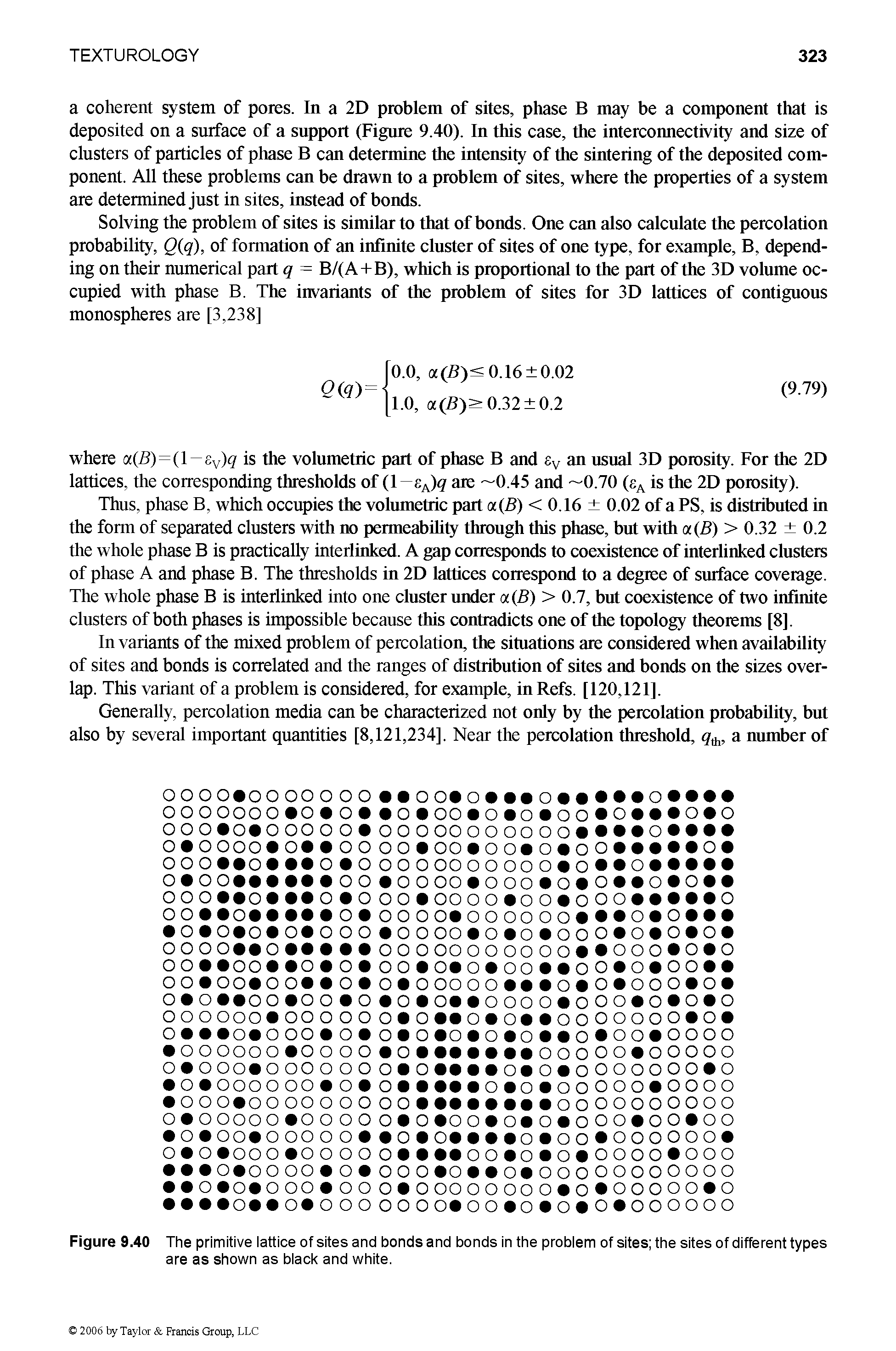 Figure 9.40 The primitive lattice of sites and bonds and bonds in the problem of sites the sites of different types are as shown as black and white.