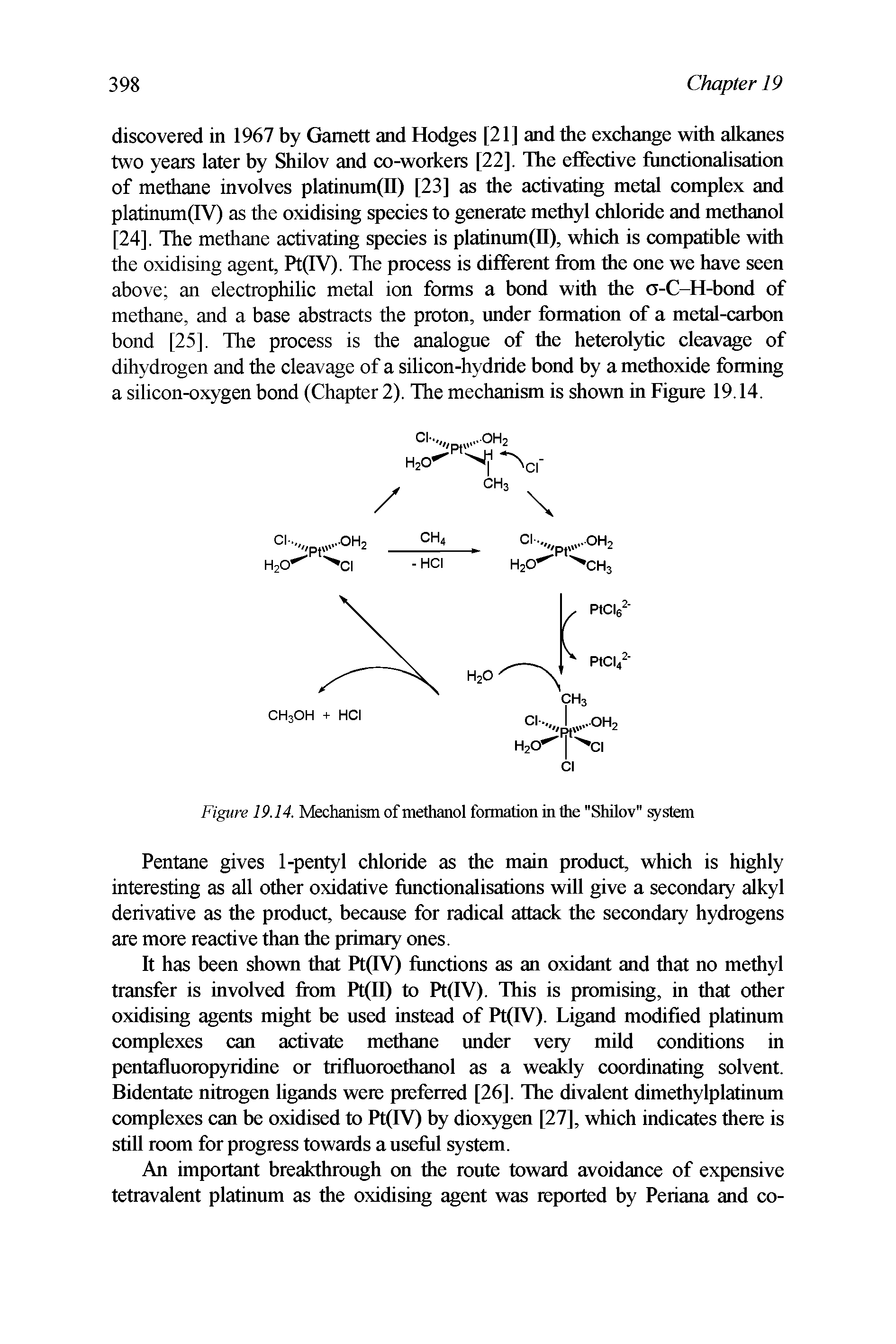 Figure 19.14. Mechanism of methanol formation in the "Shilov" system...