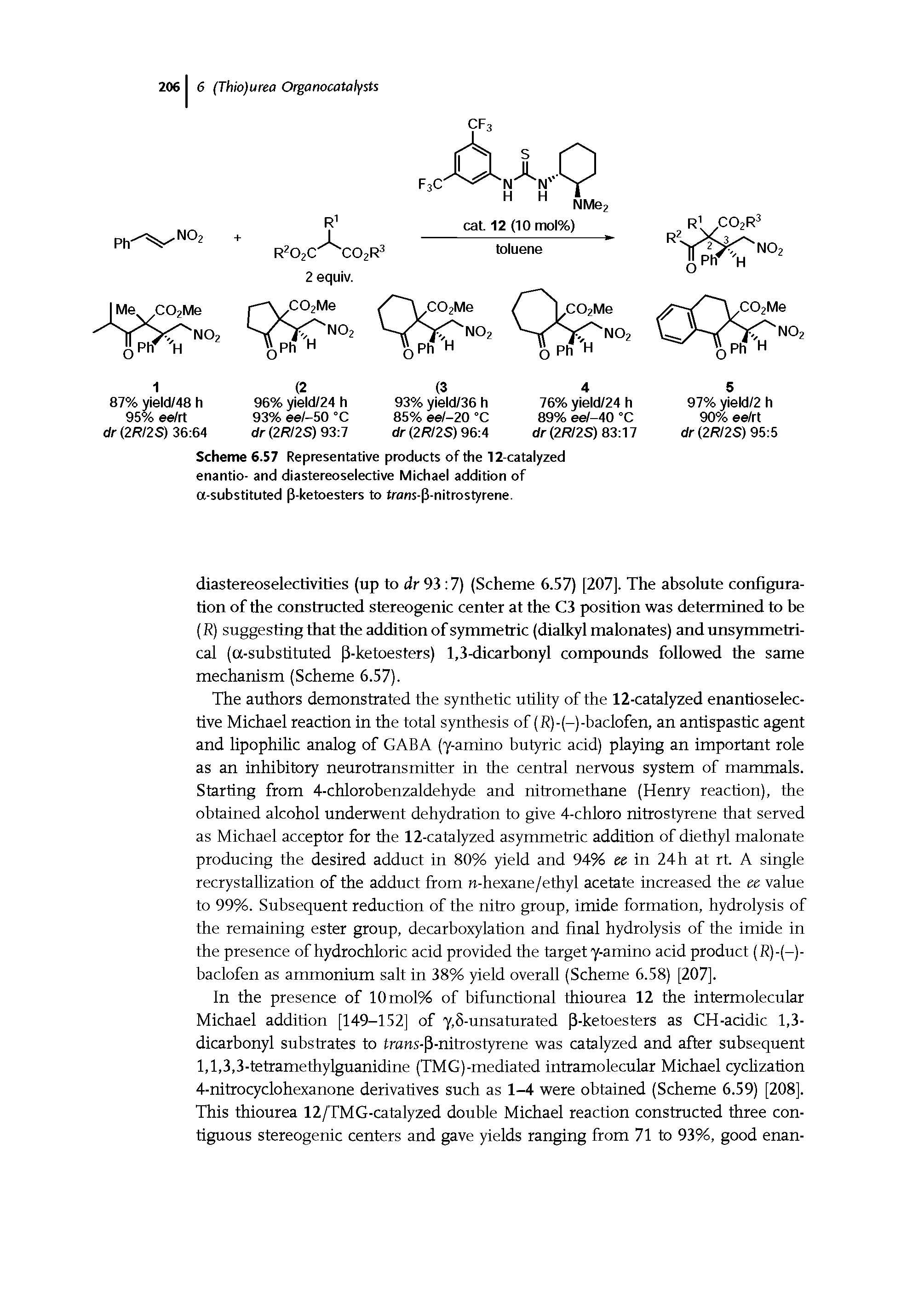 Scheme 6.57 Representative products of the 12-catalyzed enantio- and diastereoselective Michael addition of a-substituted P-ketoesters to trom-P-nitrostyrene.