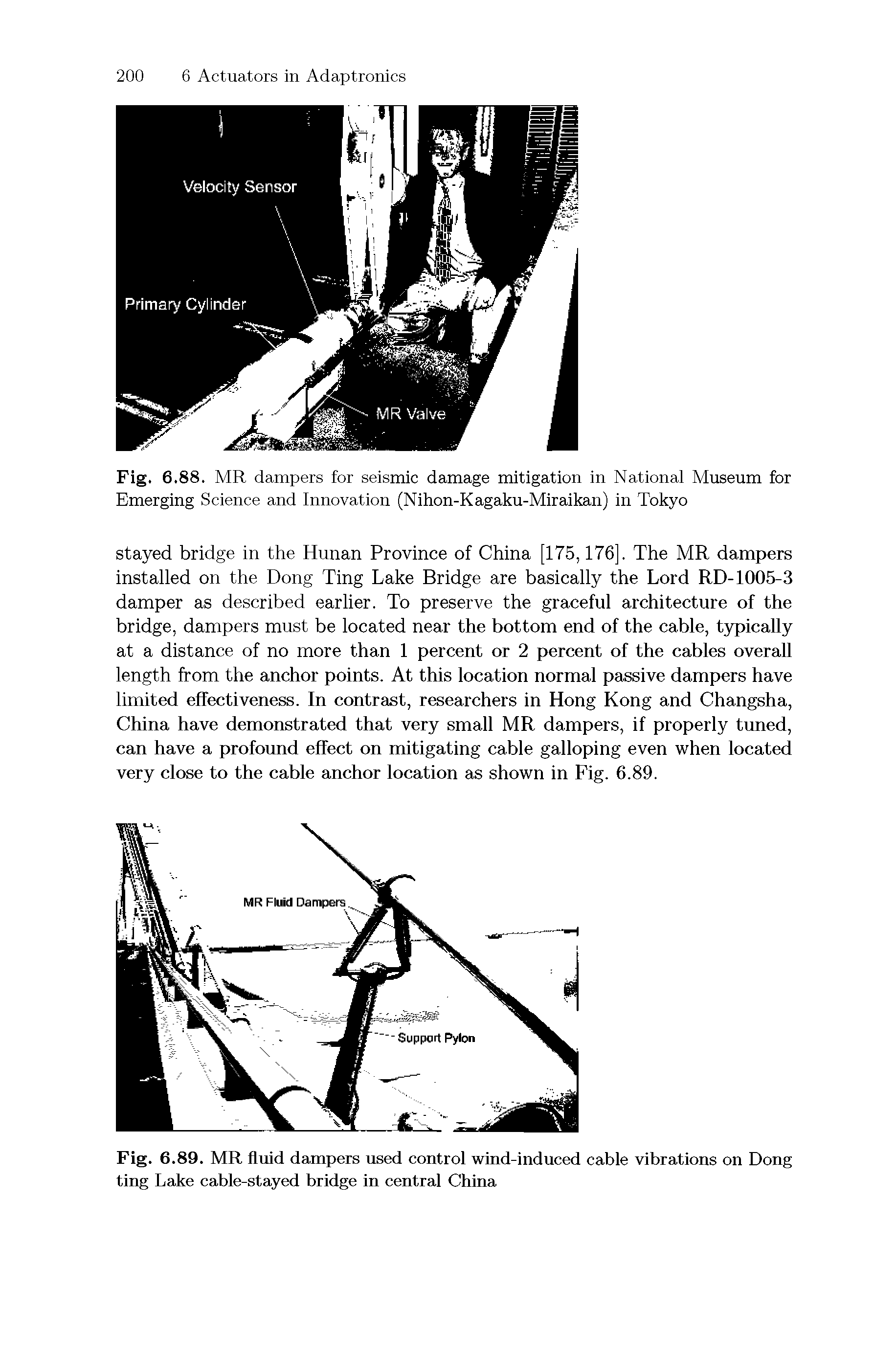 Fig. 6.89. MR fluid dampers used control wind-induced cable vibrations on Dong ting Lake cable-stayed bridge in central China...