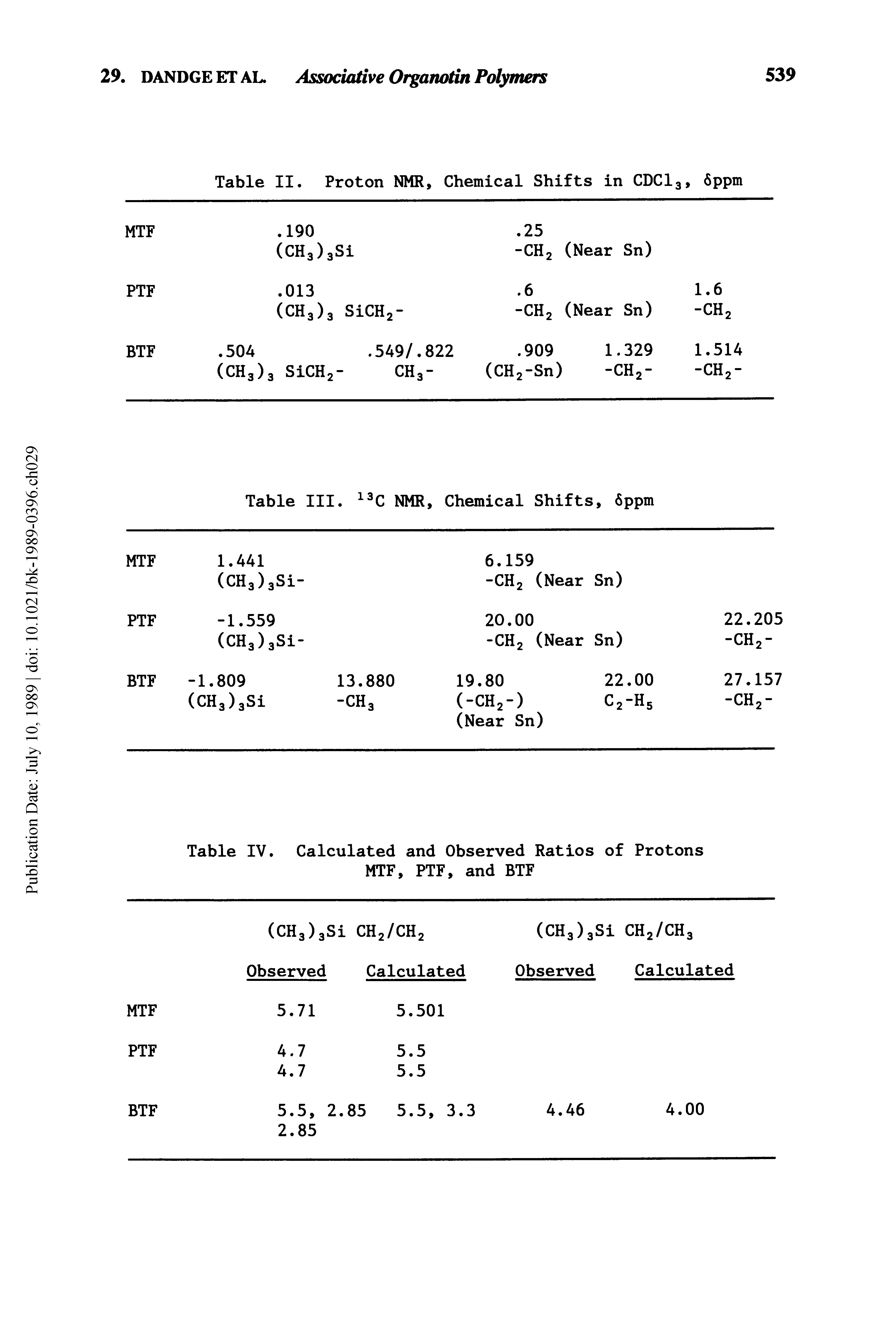 Table II. Proton NMR, Chemical Shifts in CDC13, 6ppm...