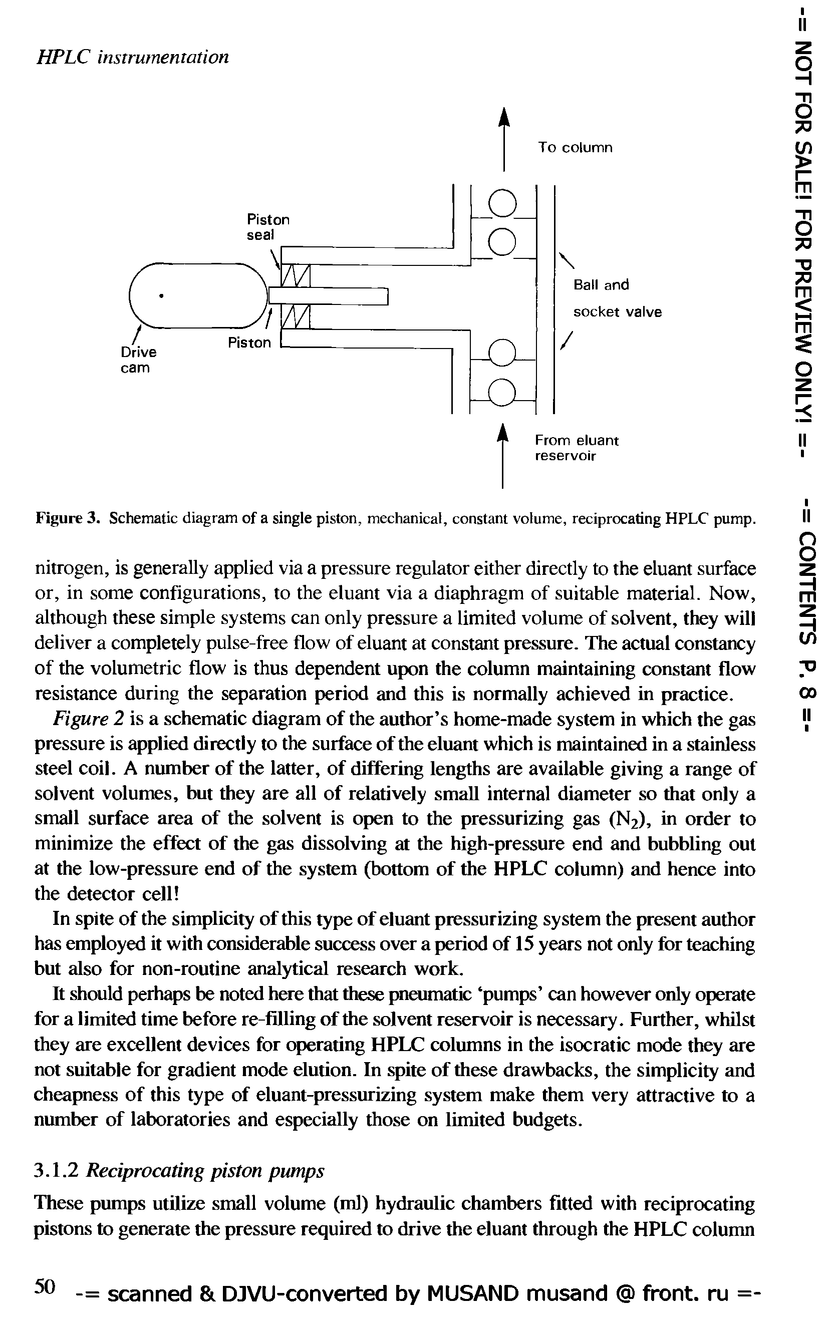 Figure 3. Schematic diagram of a single piston, mechanical, constant volume, reciprocating HPLC pump.