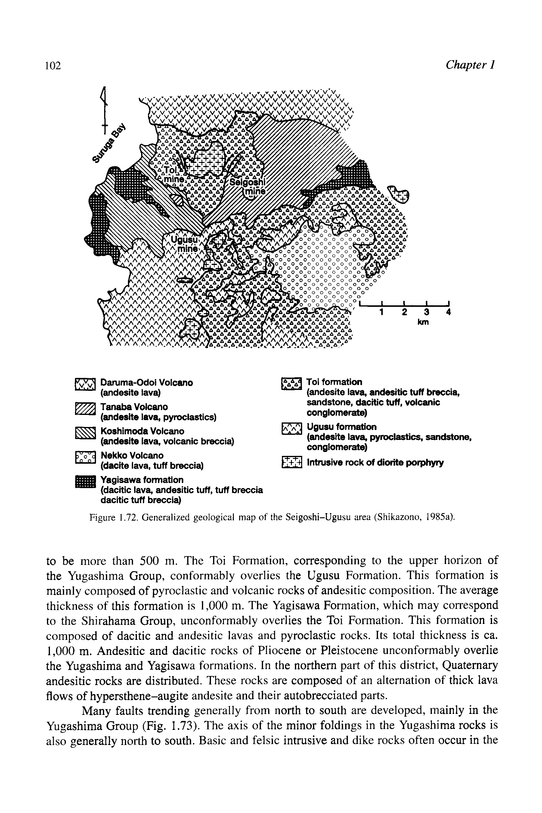 Figure 1.72. Generalized geological map of the Seigoshi-Ugusu area (Shikazono, 1985a).
