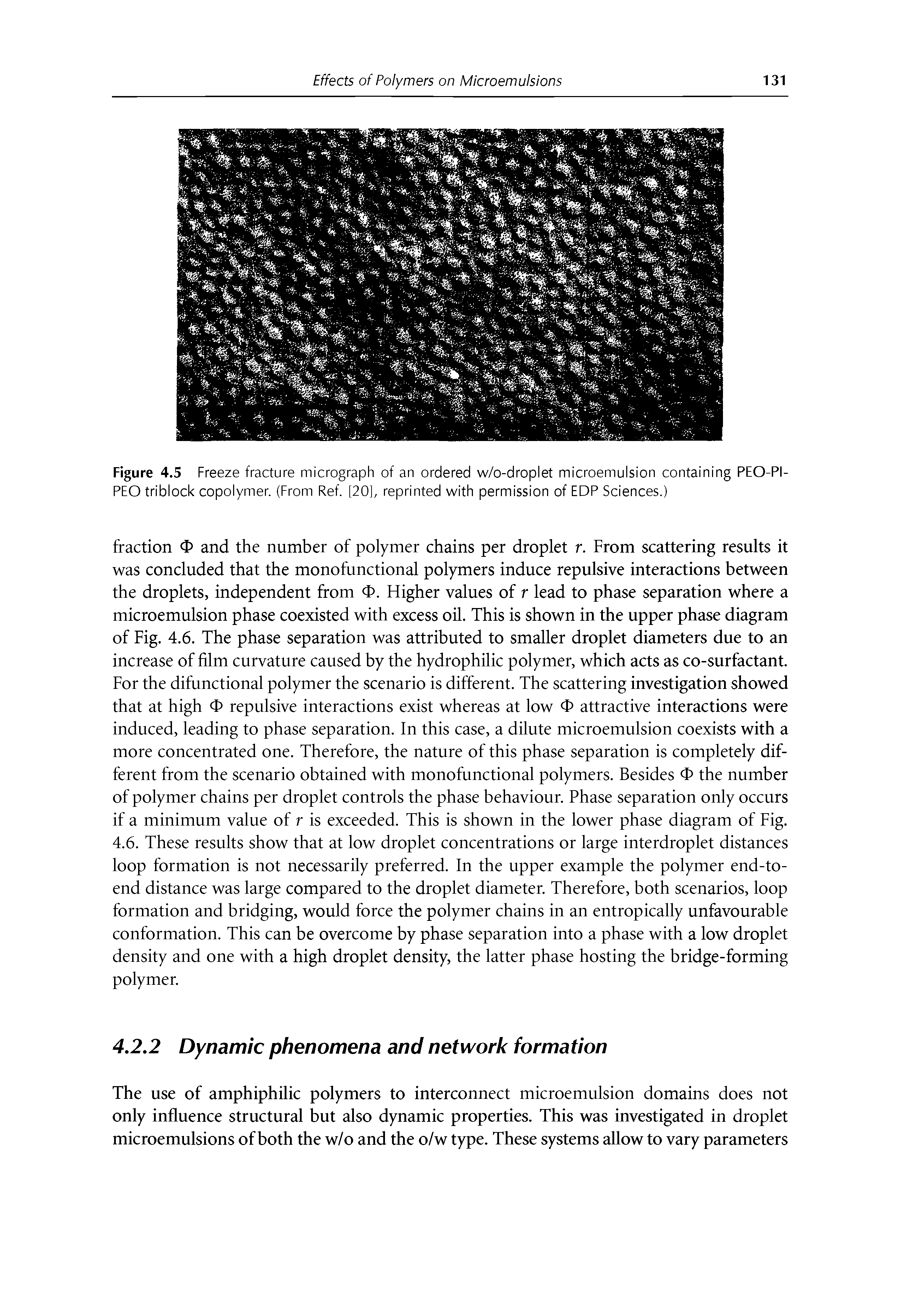 Figure 4.5 Freeze fracture micrograph of an ordered w/o-droplet microemulsion containing PEO-PI-PEO triblock copolymer. (From Ref. [20], reprinted with permission of EDP Sciences.)...