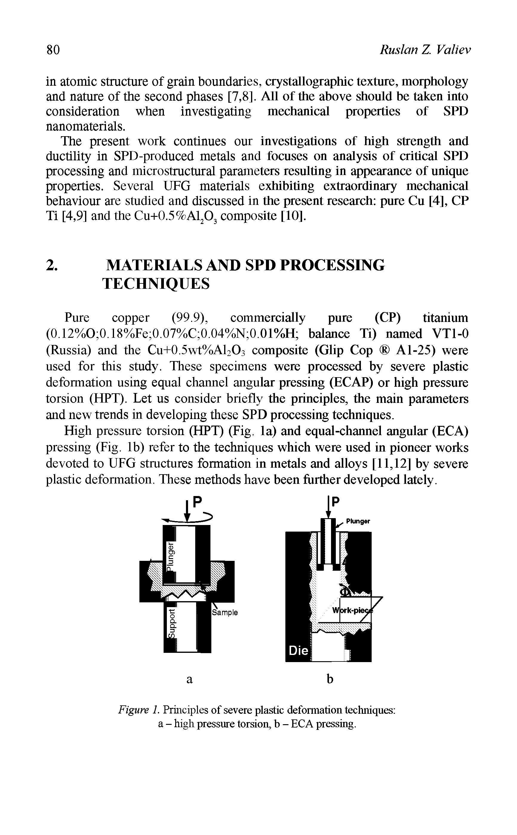 Figure 1. Principles of severe plastic deformation techniques a - high pressure torsion, b - ECA pressing.
