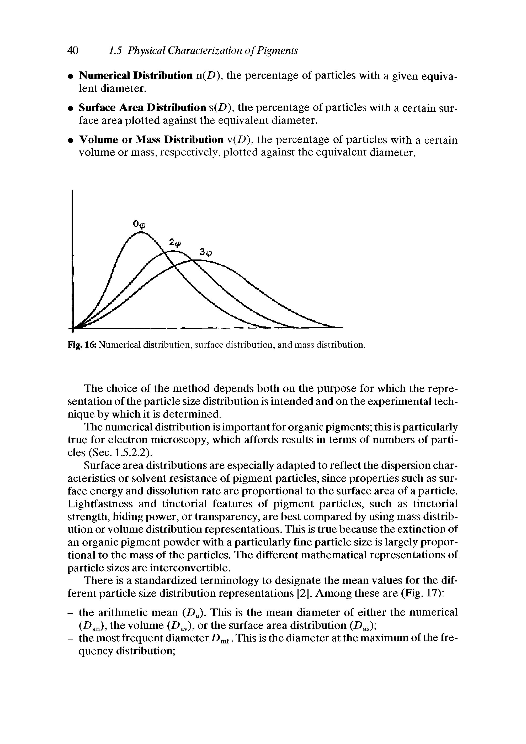 Fig. 16 Numerical distribution, surface distribution, and mass distribution.