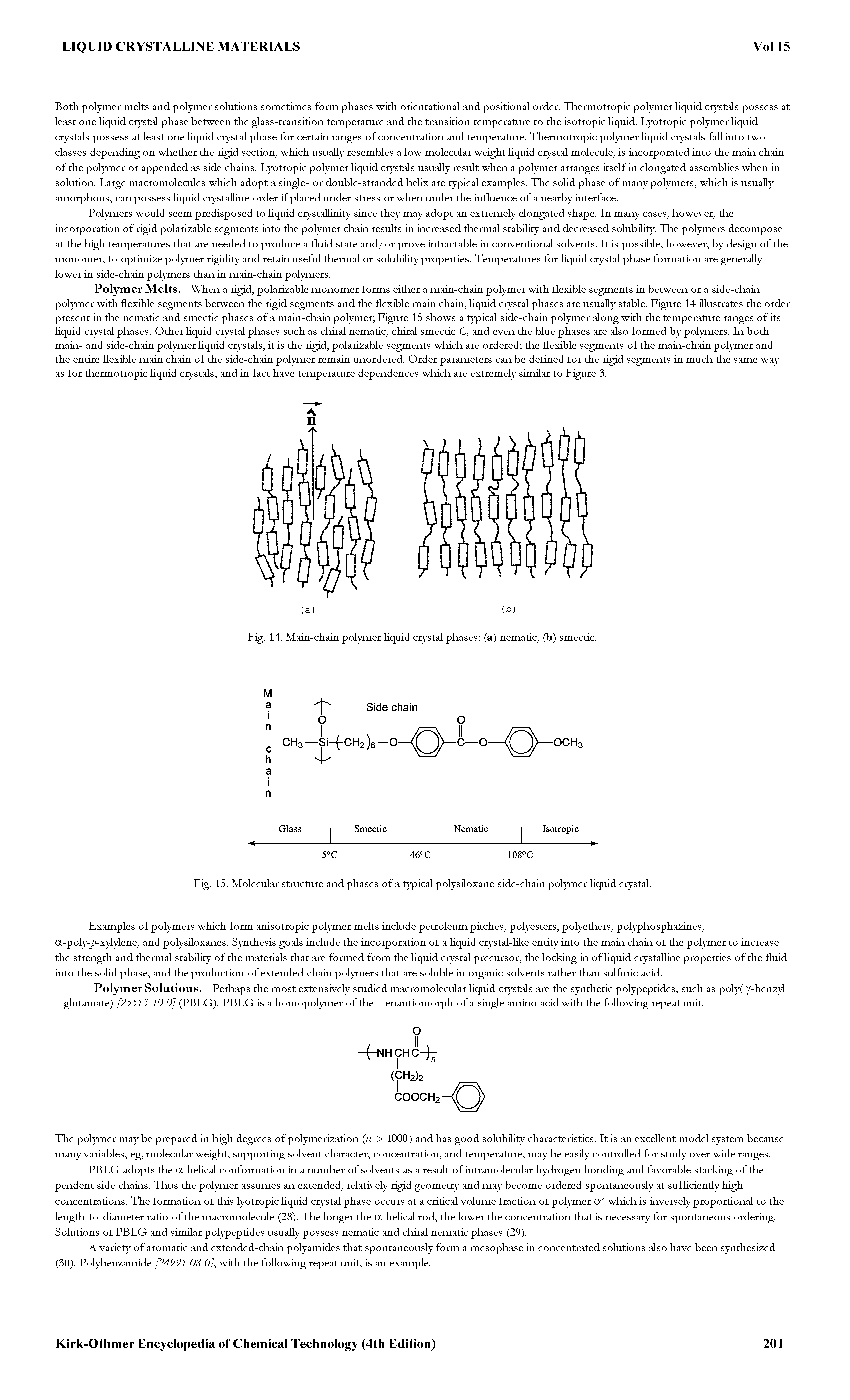 Fig. 14. Main-chain polymer Hquid crystal phases (a) nematic, (b) smectic.