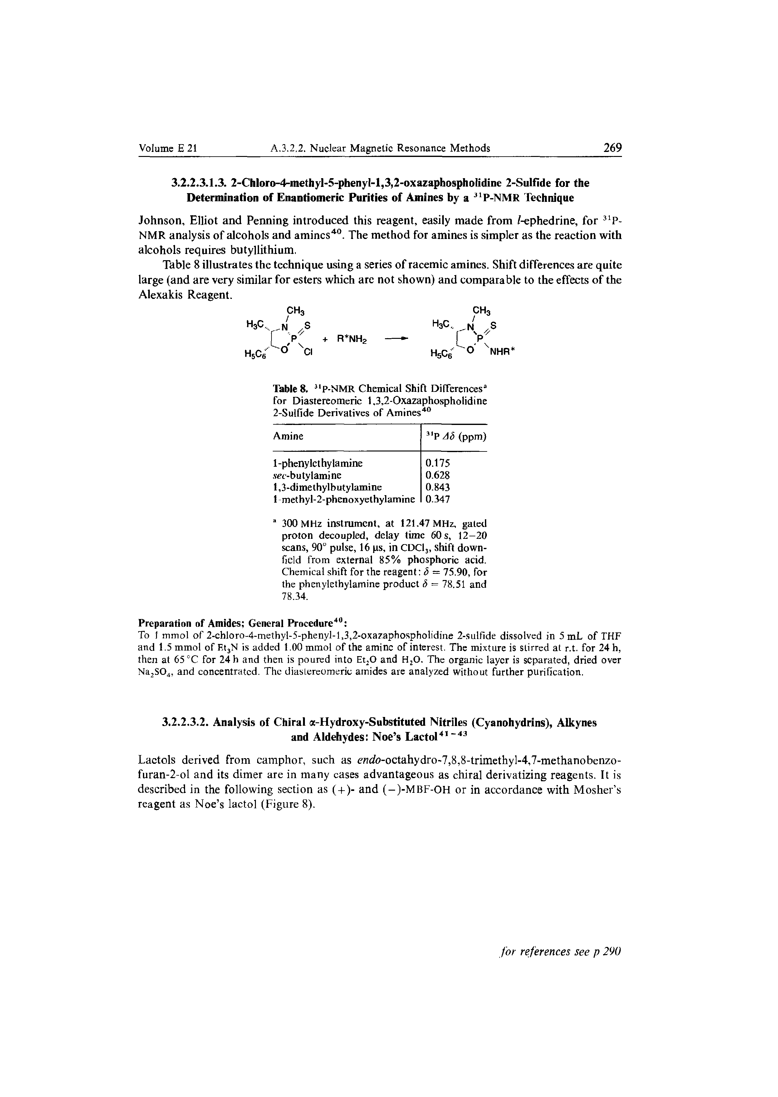 Table 8. P-NMR Chemical Shift Differences0 for Diastereomeric 1,3,2-Oxazaphospholidine 2-Sulfide Derivatives of Amines40...