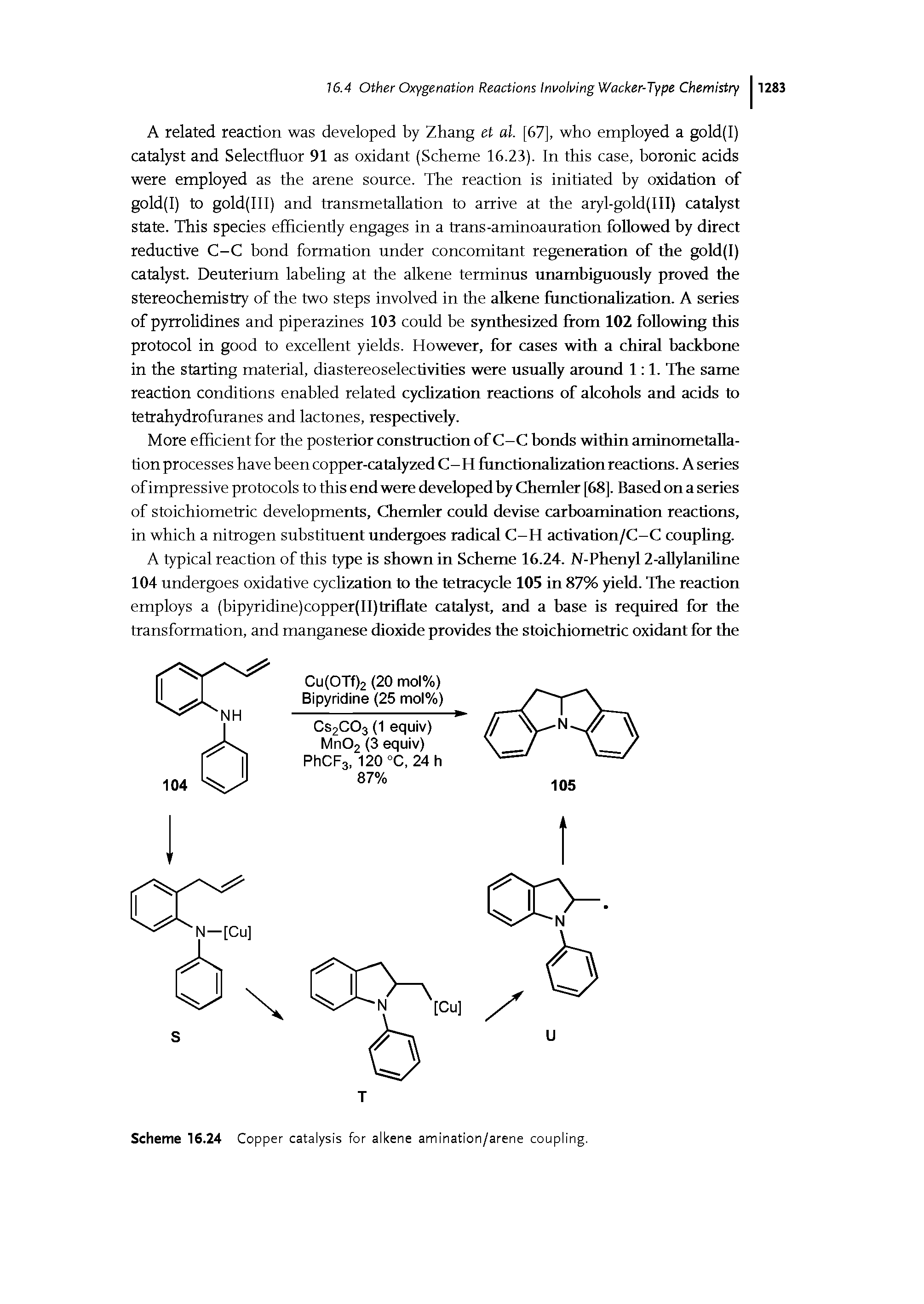 Scheme 16.24 Copper catalysis for alkene amination/arene coupling.