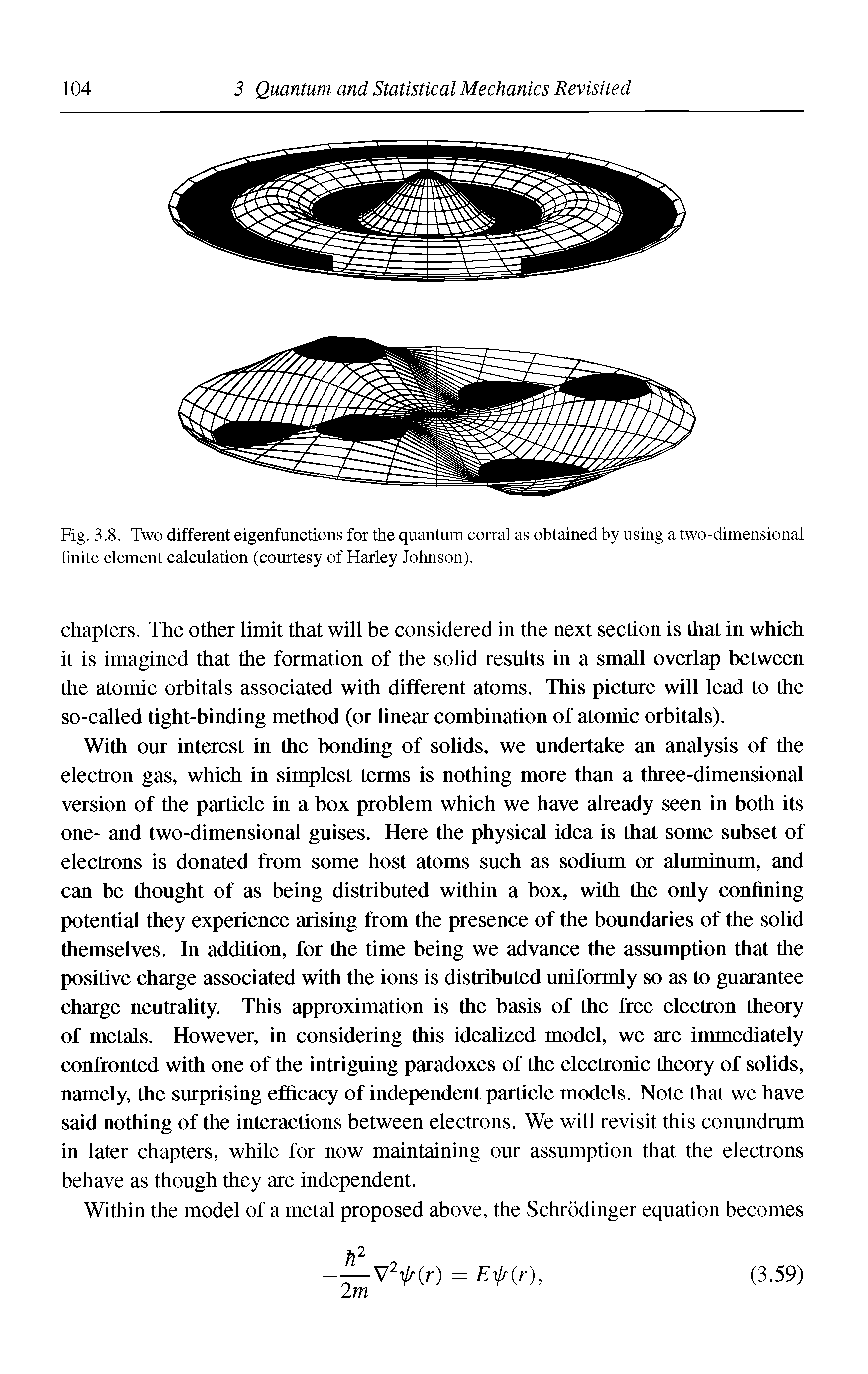 Fig. 3.8. Two different eigenfunctions for the quantum corral as obtained by using a two-dimensional finite element calculation (courtesy of Harley Johnson).