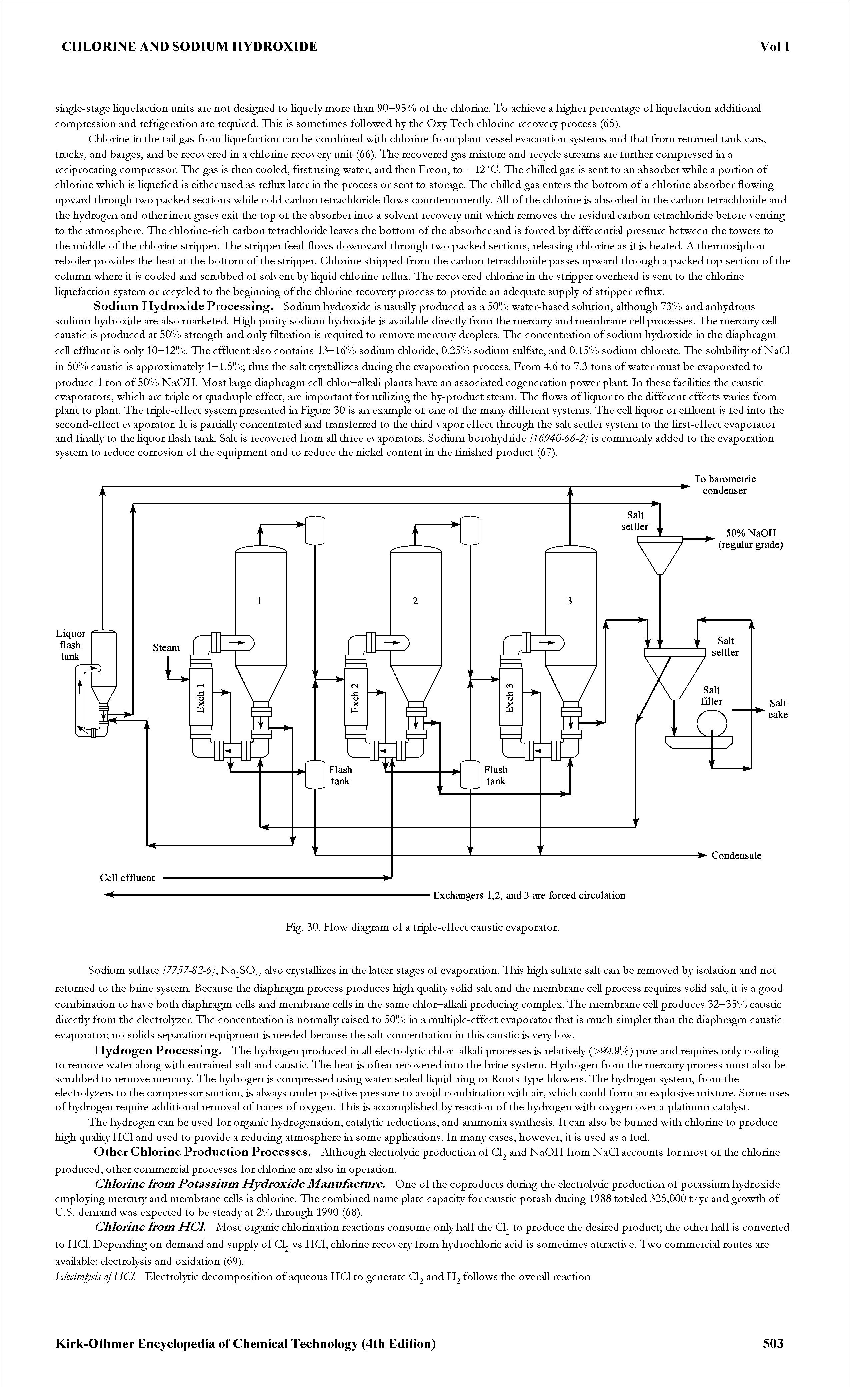 Fig. 30. Flow diagram of a triple-effect caustic evaporator.