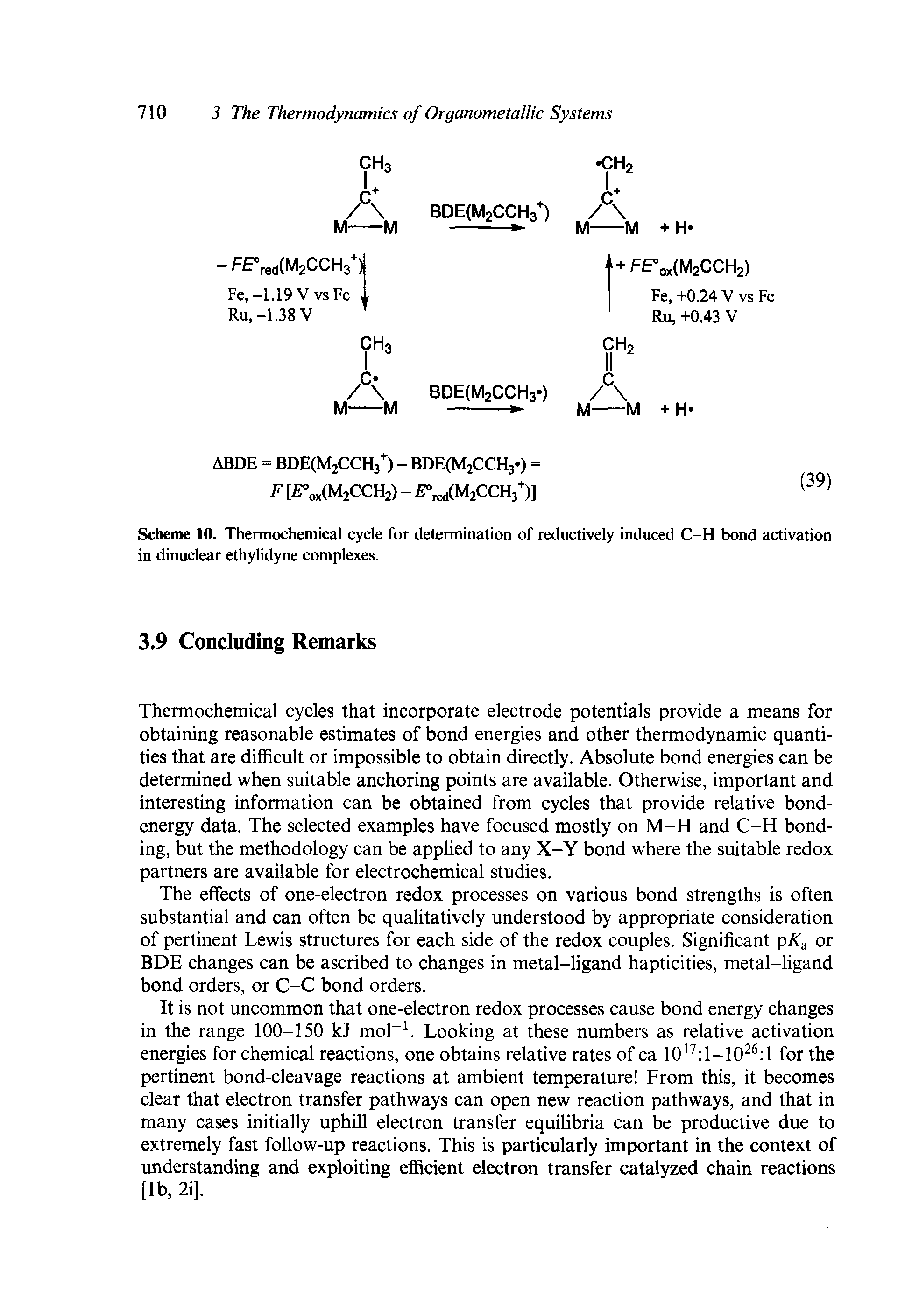 Scheme 10. Thermochemical cycle for determination of reductively induced C-H bond activation in dinuclear ethylidyne complexes.