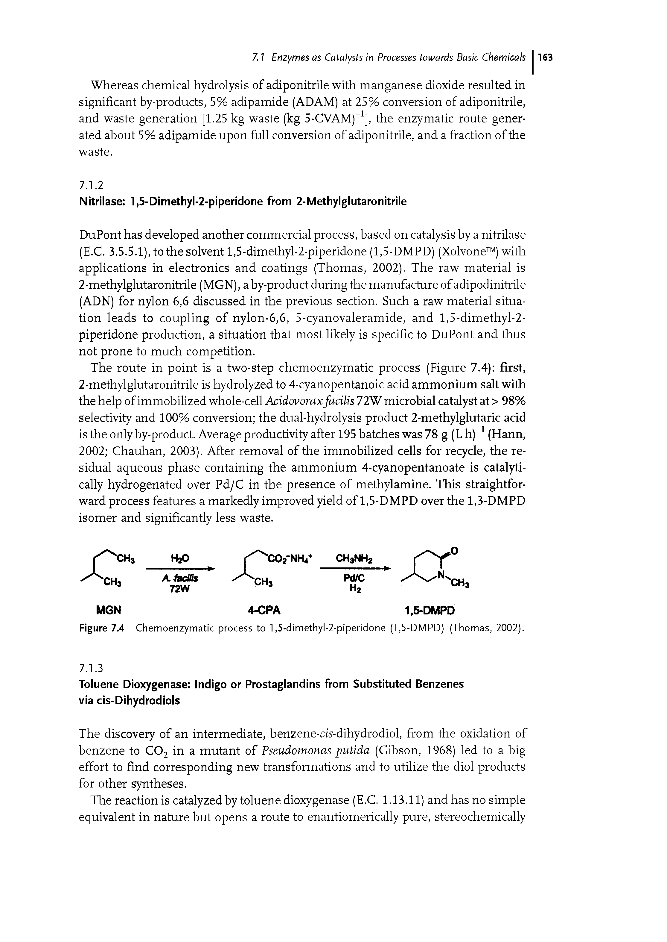 Figure 7.4 Chemoenzymatic process to 1,5-dimethyl-2-piperidone (1,5-DMPD) (Thomas, 2002).