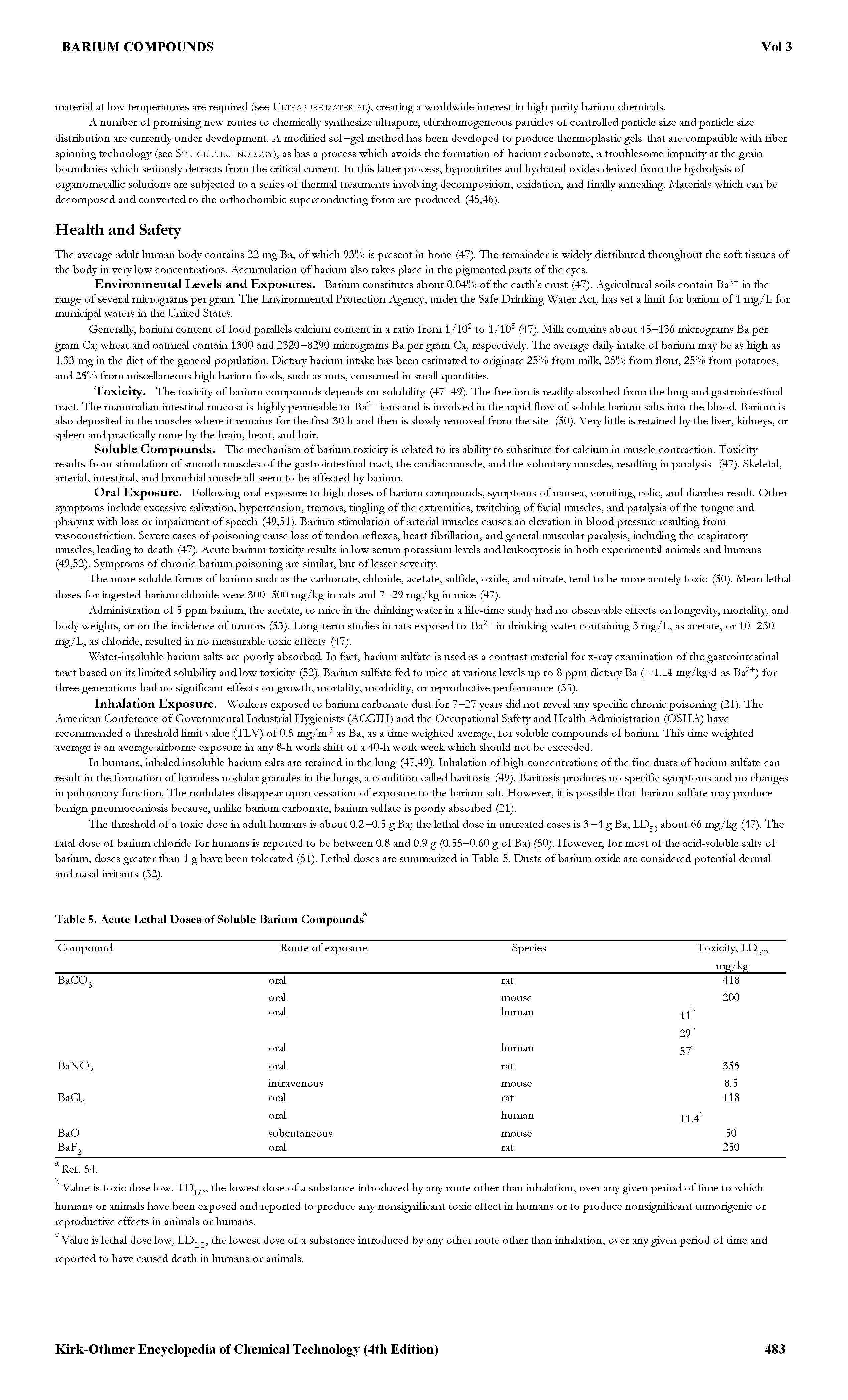 Table 5. Acute Lethal Doses of Soluble Barium Compounds ...