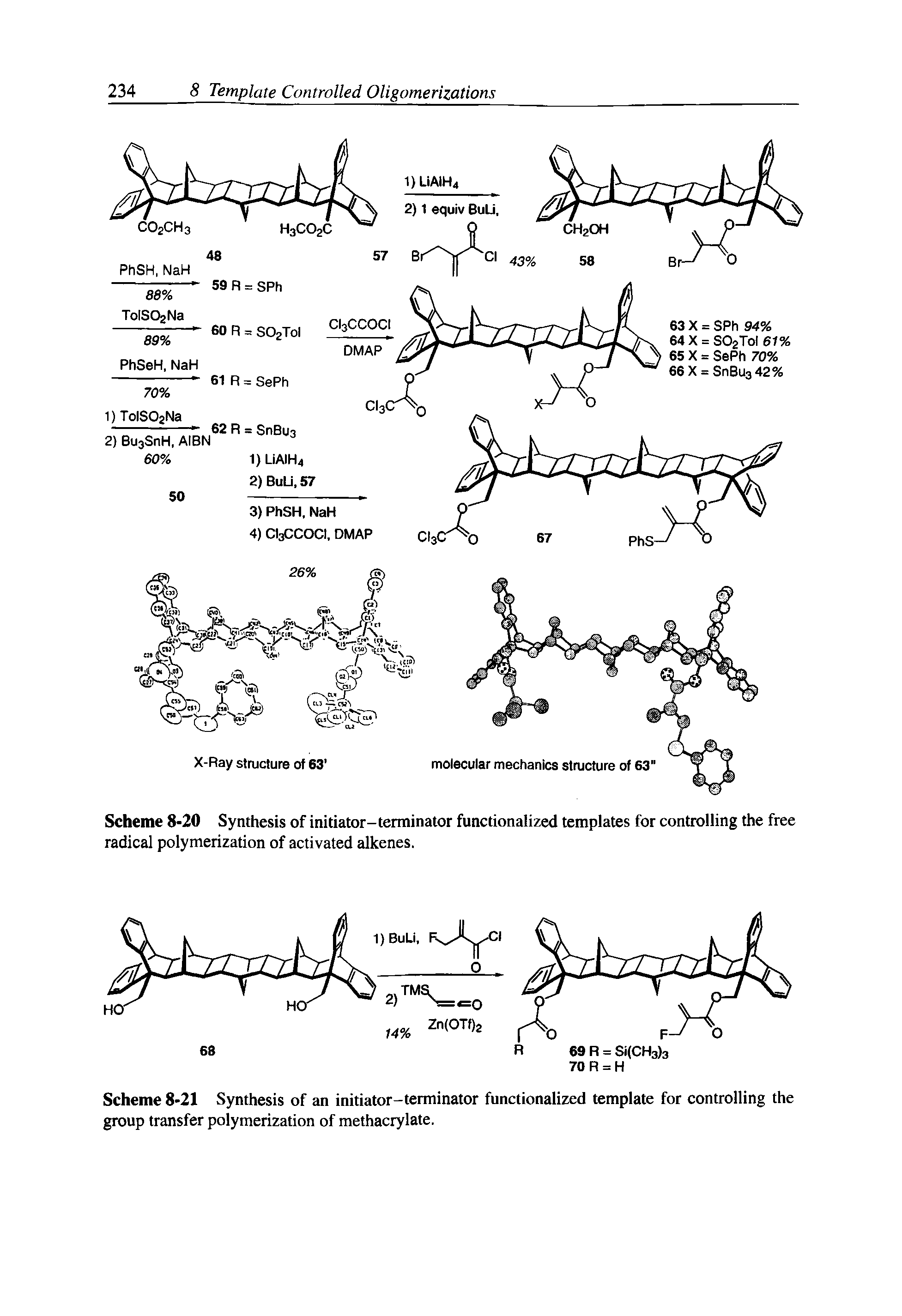 Scheme 8-20 Synthesis of initiator-terminator functionalized templates for controlling the free radical polymerization of activated alkenes.