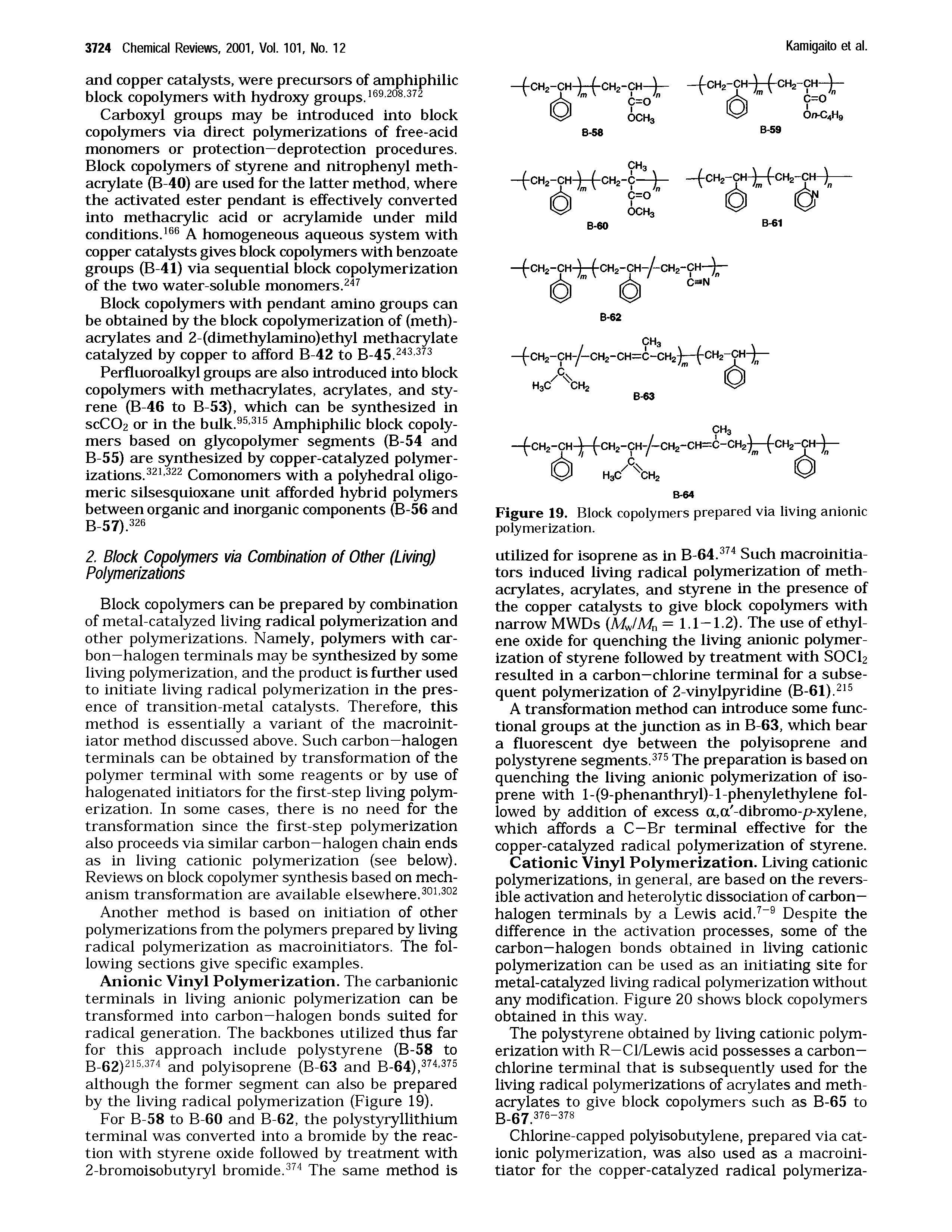 Figure 19. Block copolymers prepared via living anionic polymerization.