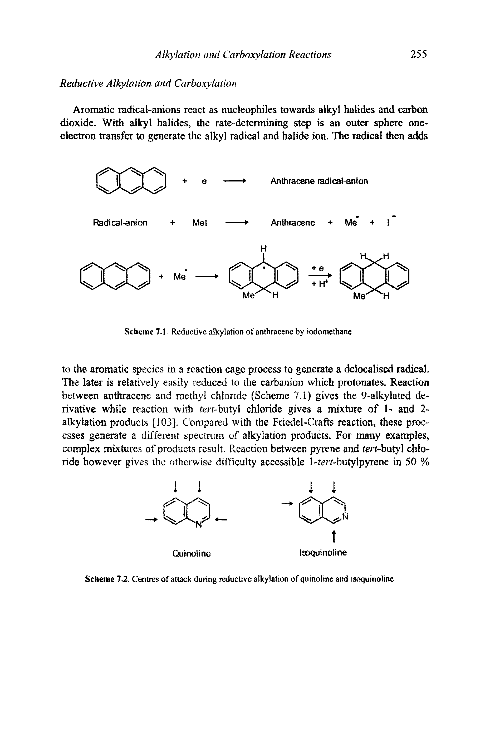 Scheme 7.2. Centres of attack during reductive alkylation of quinoline and isoquinoline...
