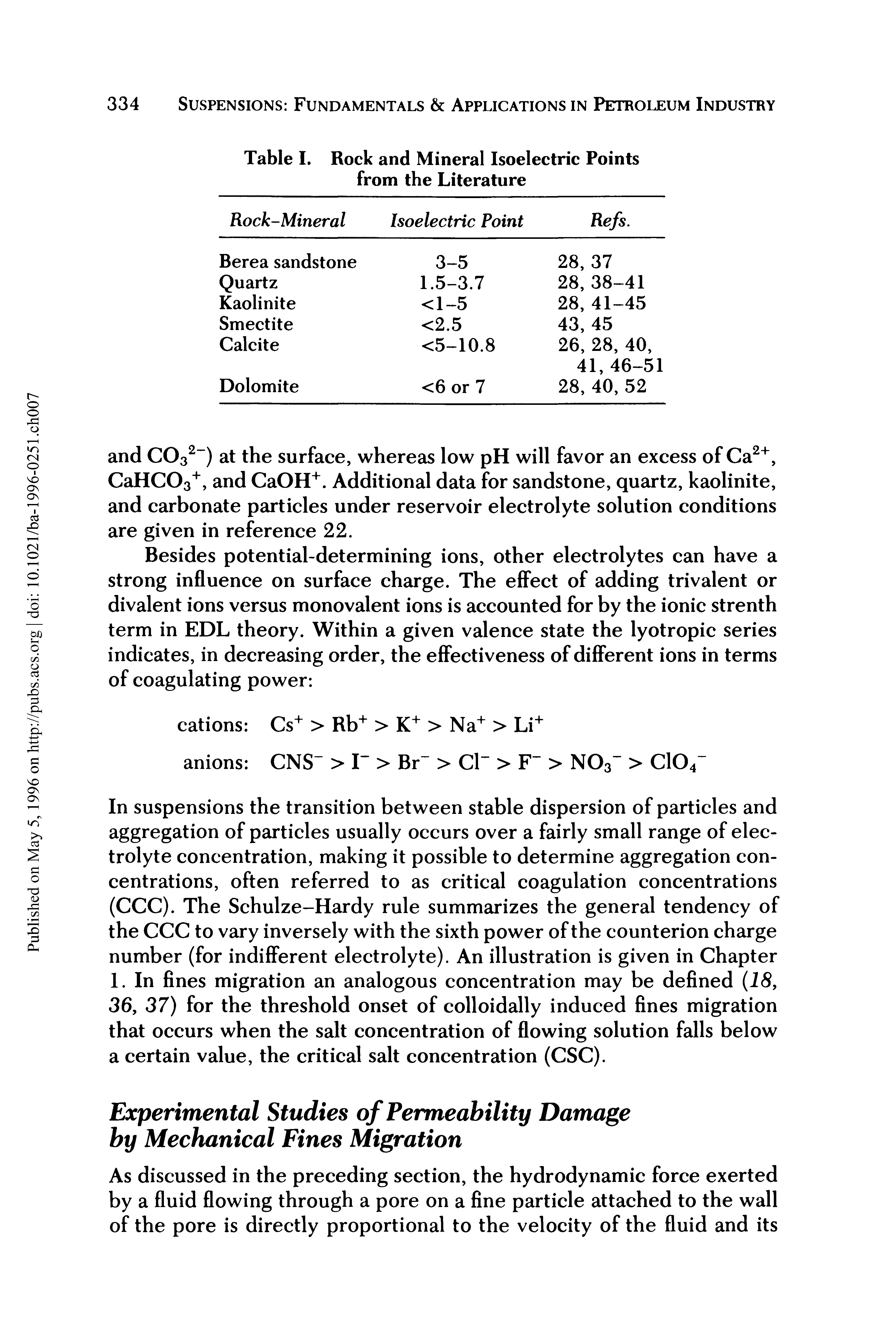 Table I. Rock and Mineral Isoelectric Points from the Literature...