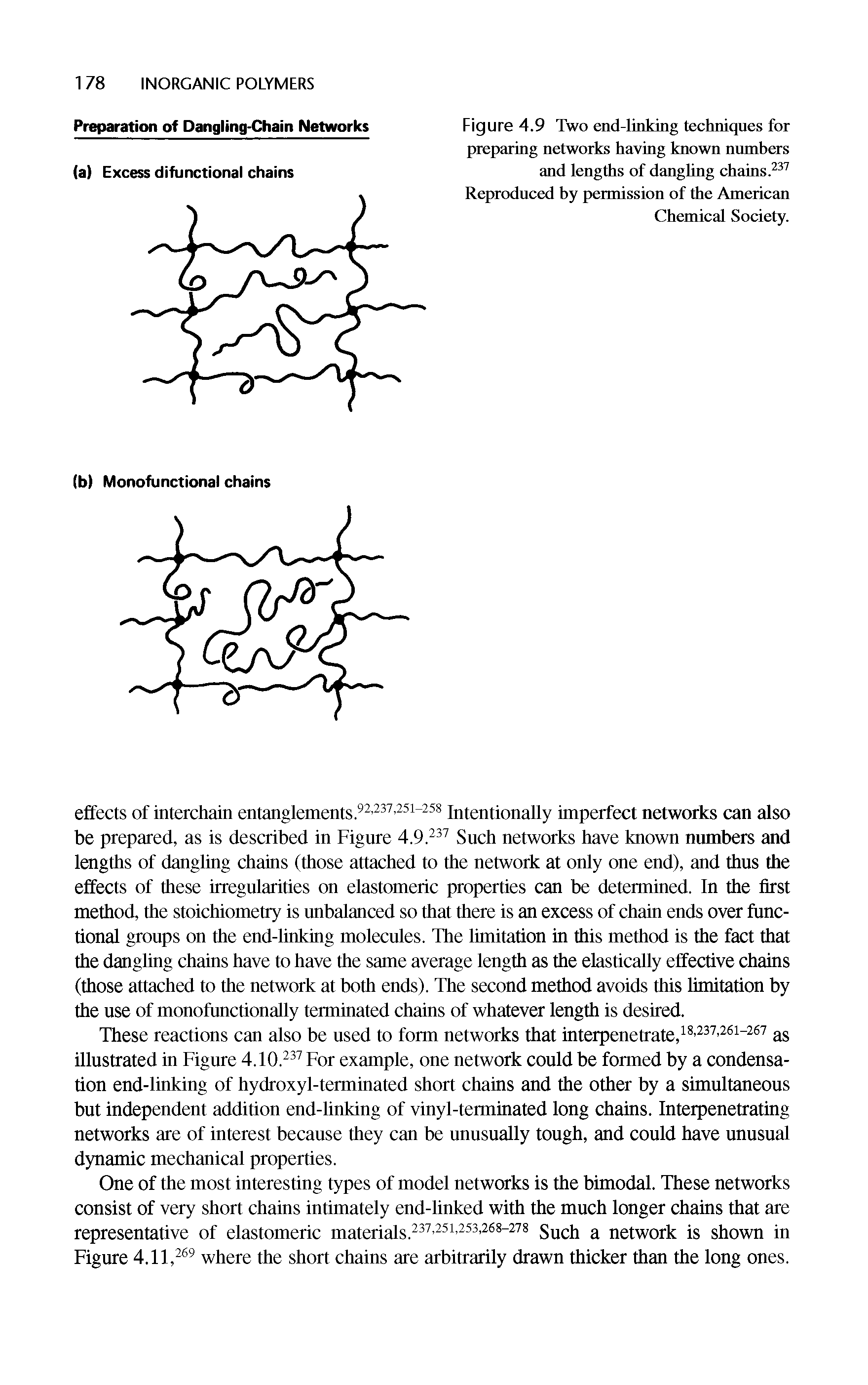 Figure 4.9 Two end-linking techniques for preparing networks having known numbers and lengths of dangling chains.237 Reproduced by permission of the American Chemical Society.