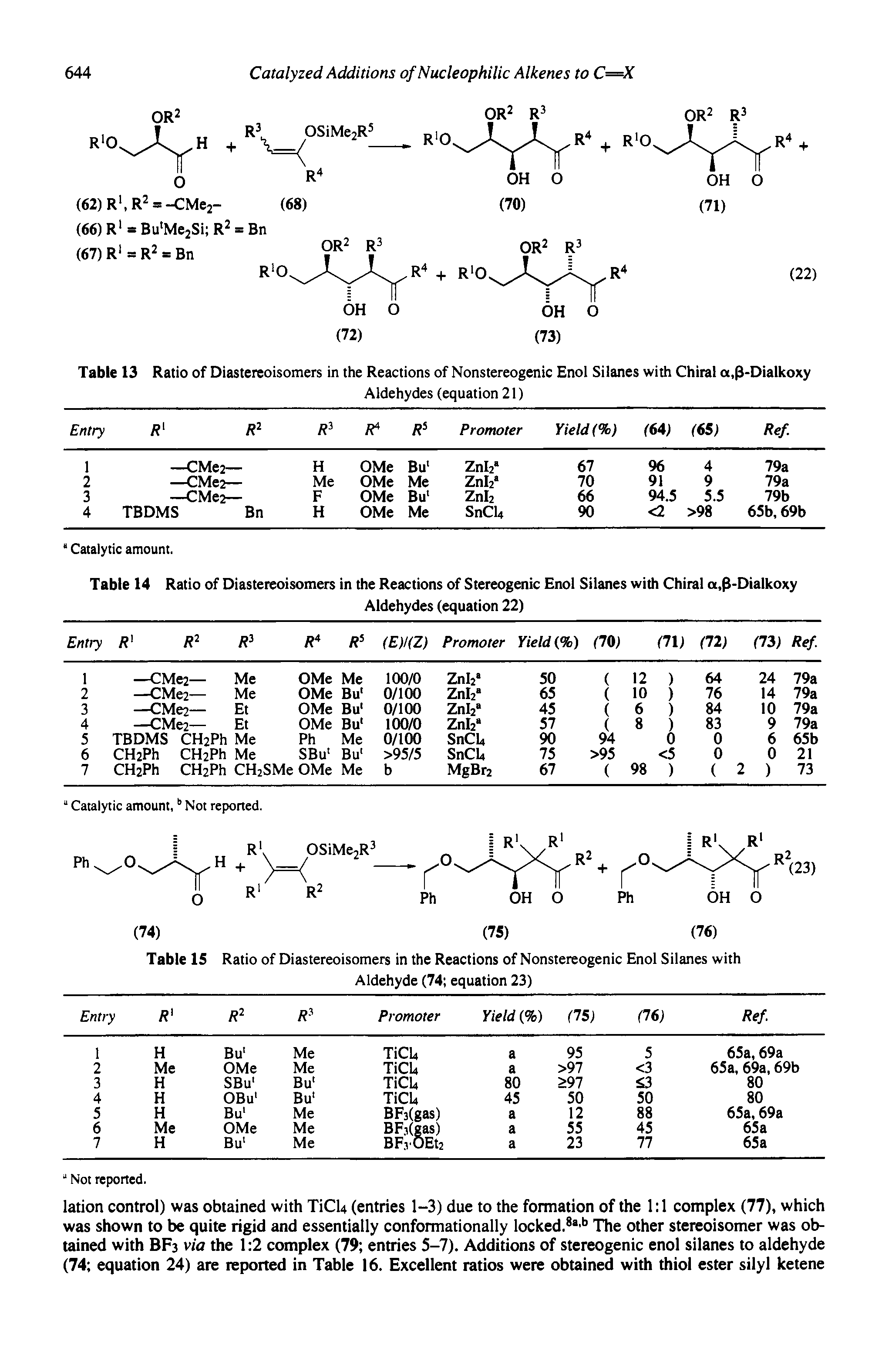 Table 13 Ratio of Diastereoisomers in the Reactions of Nonstereogenic Enol Silanes with Chiral a,p-Dialkoxy...