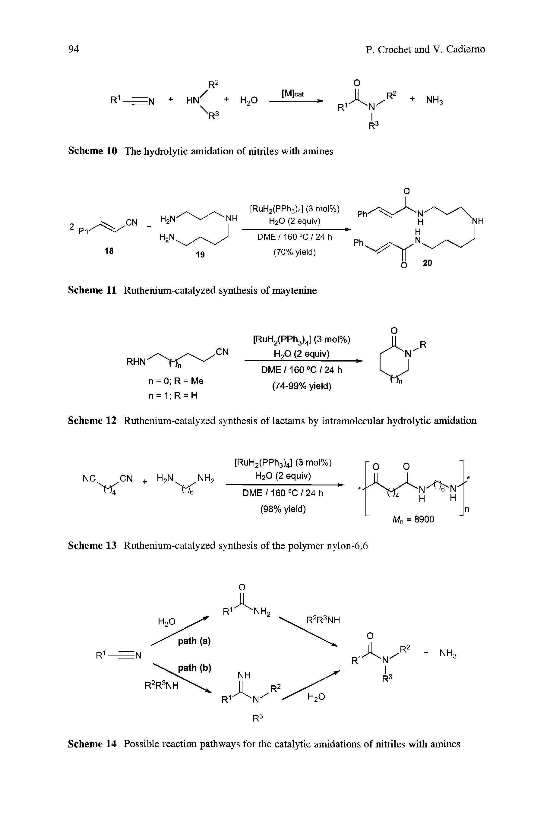 Scheme 12 Ruthenium-catalyzed synthesis of lactams by intramolecular hydrolytic amidation...