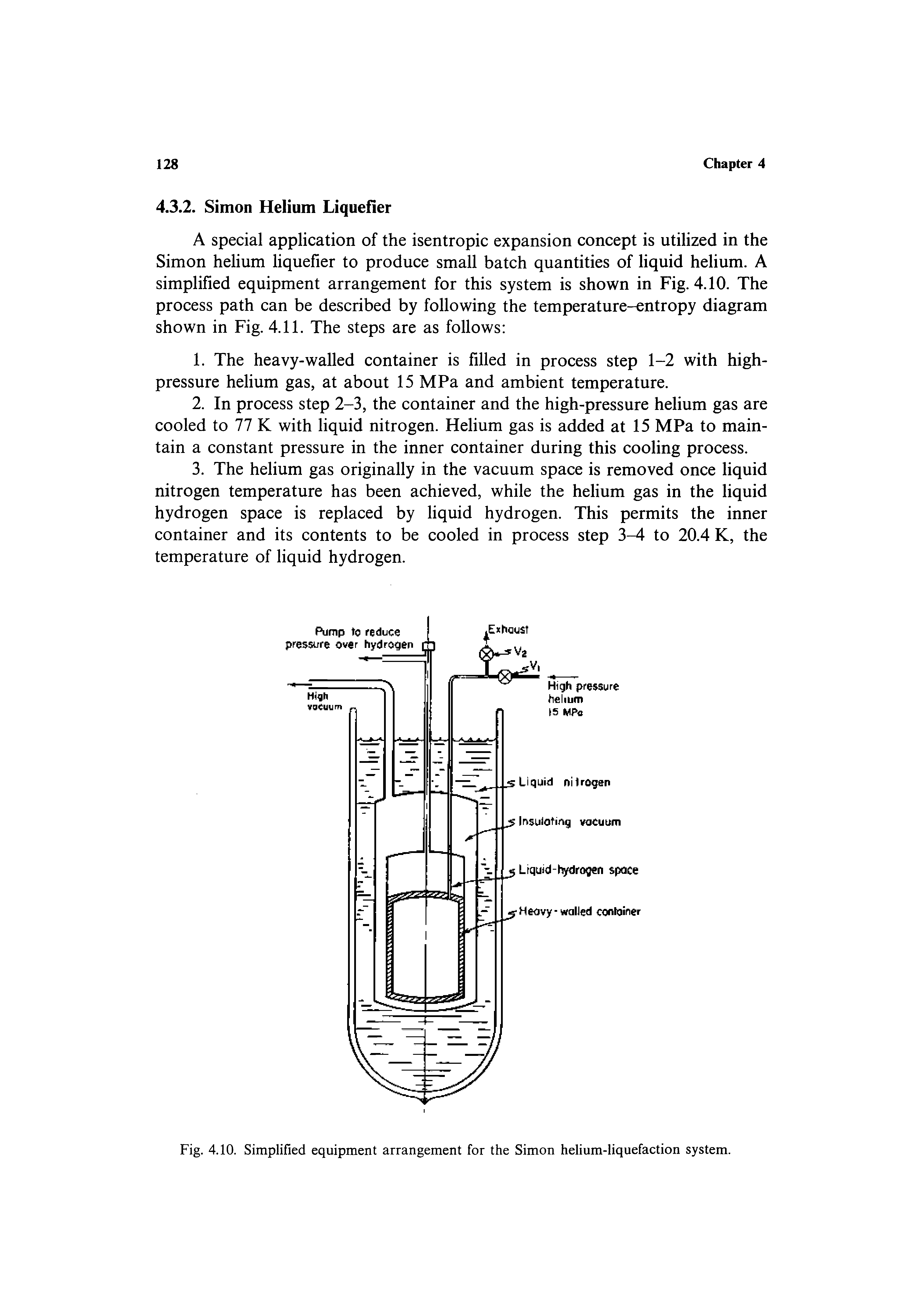 Fig. 4.10. Simplified equipment arrangement for the Simon helium-liquefaction system.