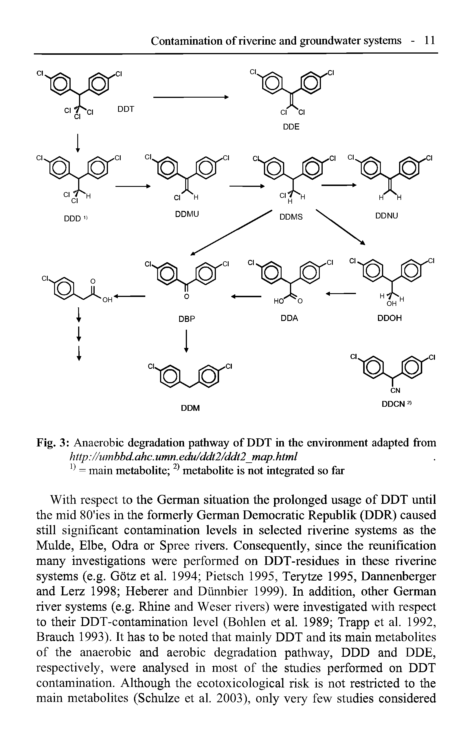 Fig. 3 Anaerobic degradation pathway of DDT in the environment adapted from h ttp //um bbd. ahc. umn. edu/ddt2/ddt2 map.html -l = main metabolite 2> metabolite is not integrated so far...
