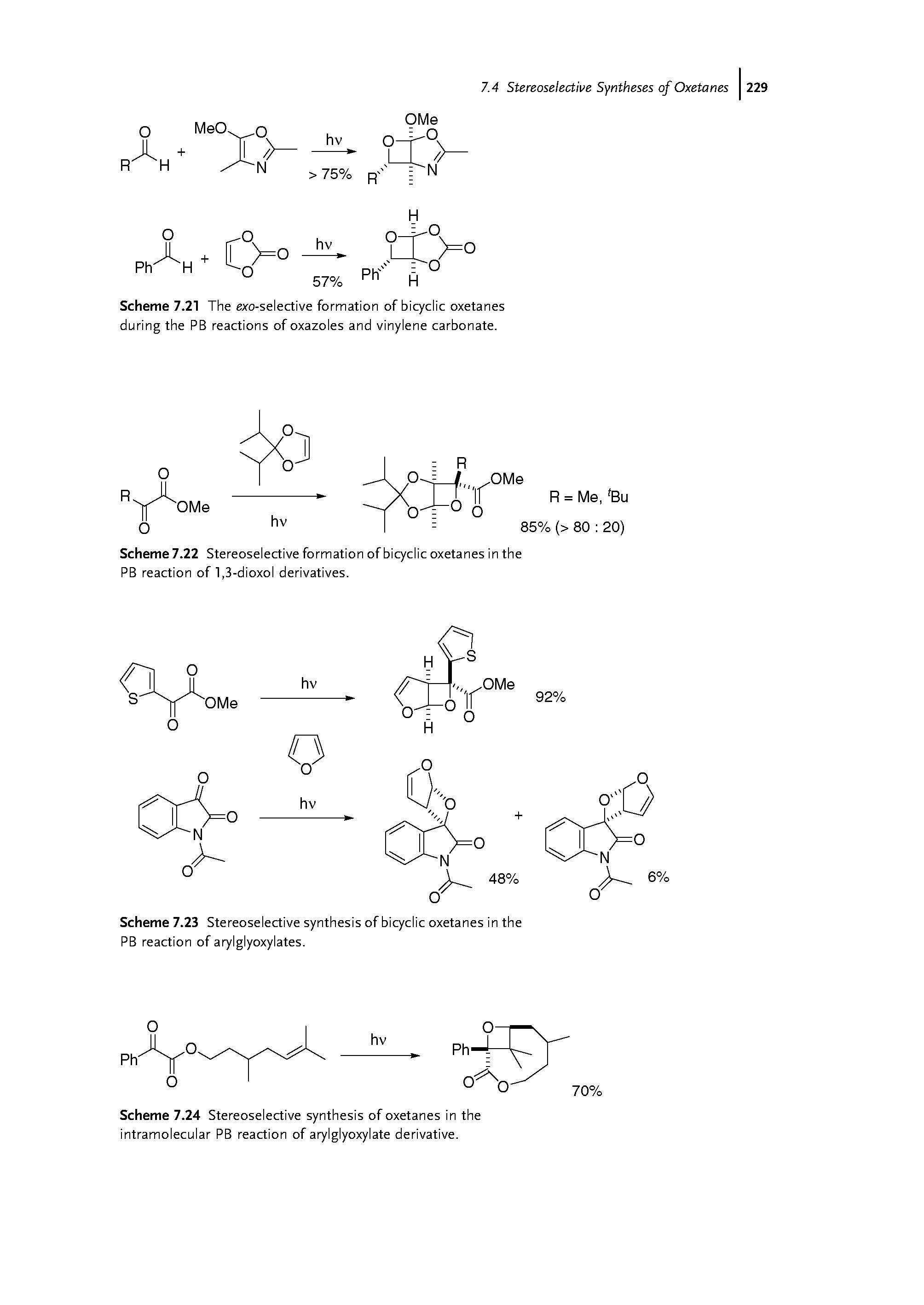 Scheme 7.21 The exo-selective formation of bicyclic oxetanes during the PB reactions of oxazoles and vinylene carbonate.