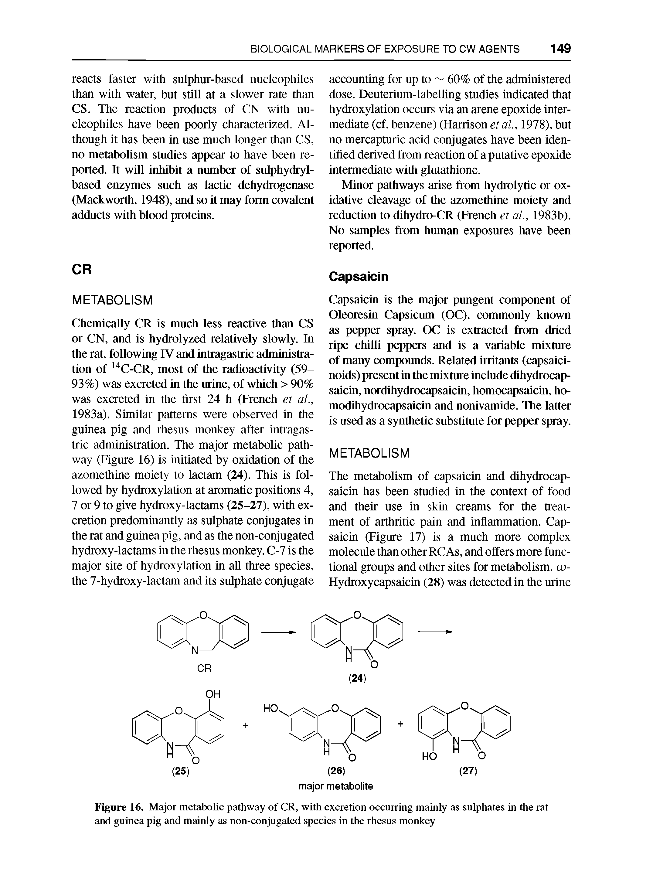 Figure 16. Major metabolic pathway of CR, with excretion occurring mainly as sulphates in the rat and guinea pig and mainly as non-conjugated species in the rhesus monkey...