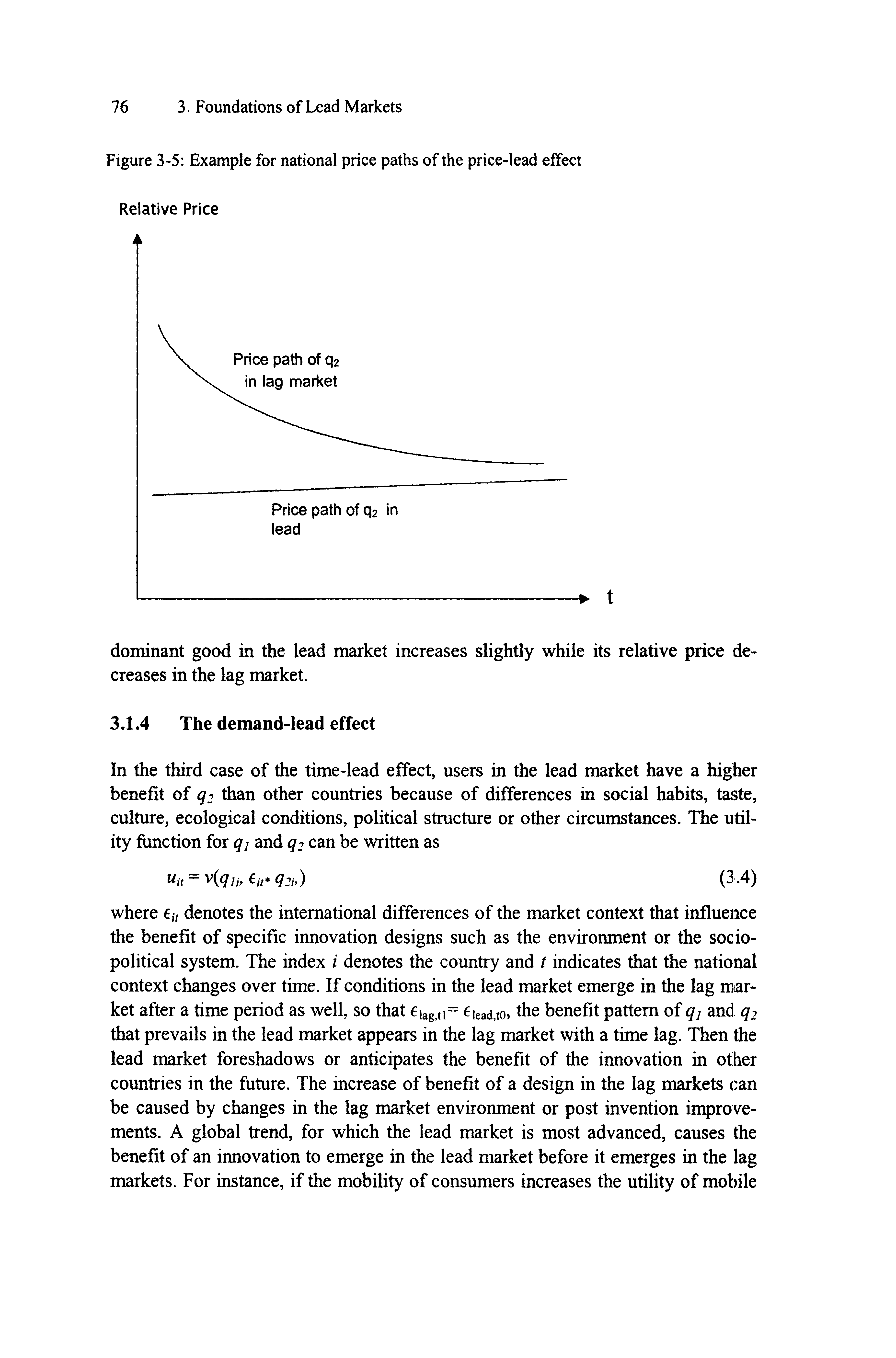 Figure 3-5 Example for national price paths of the price-lead effect...