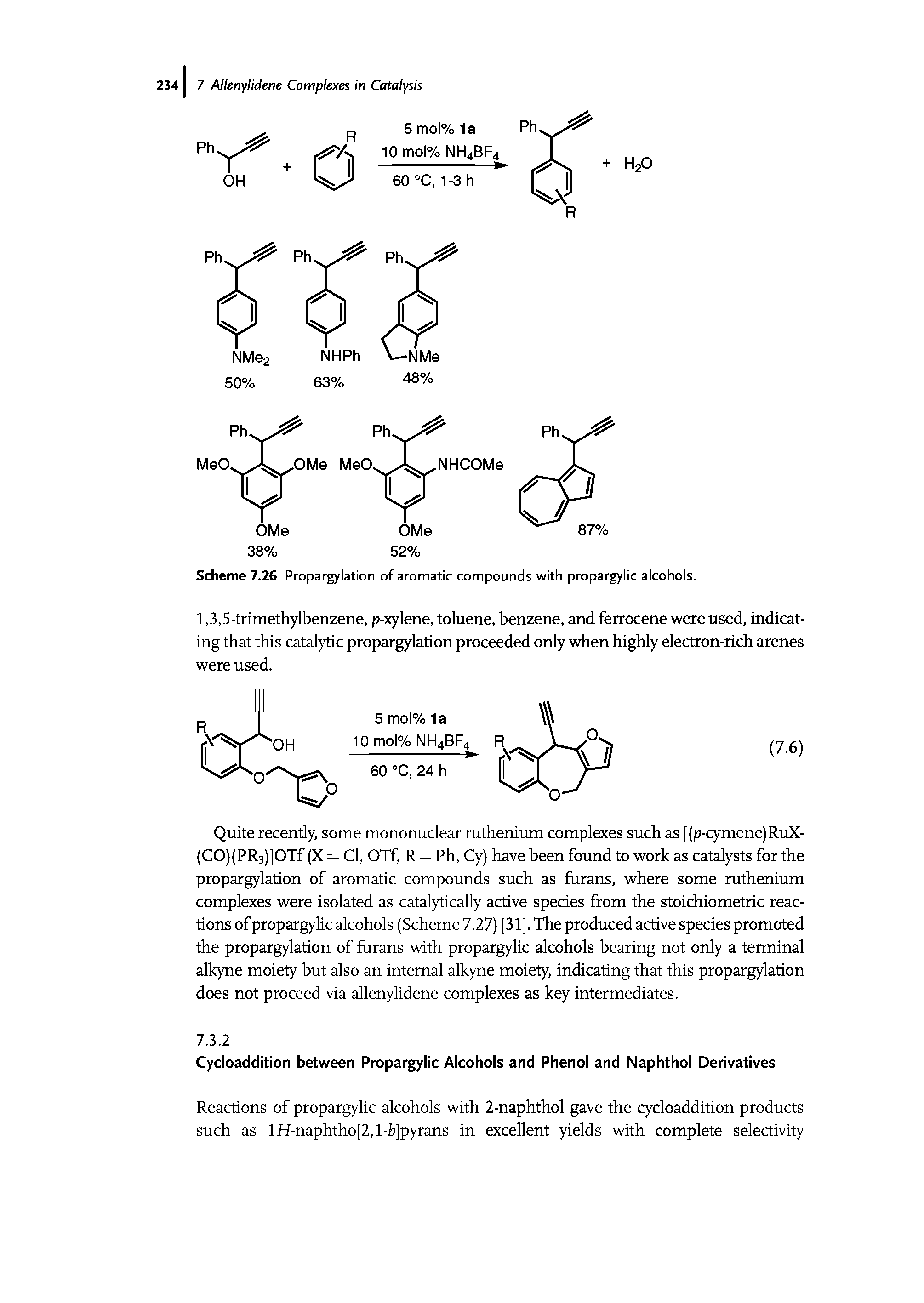 Scheme 7.26 Propargylation of aromatic compounds with propargylic alcohols.