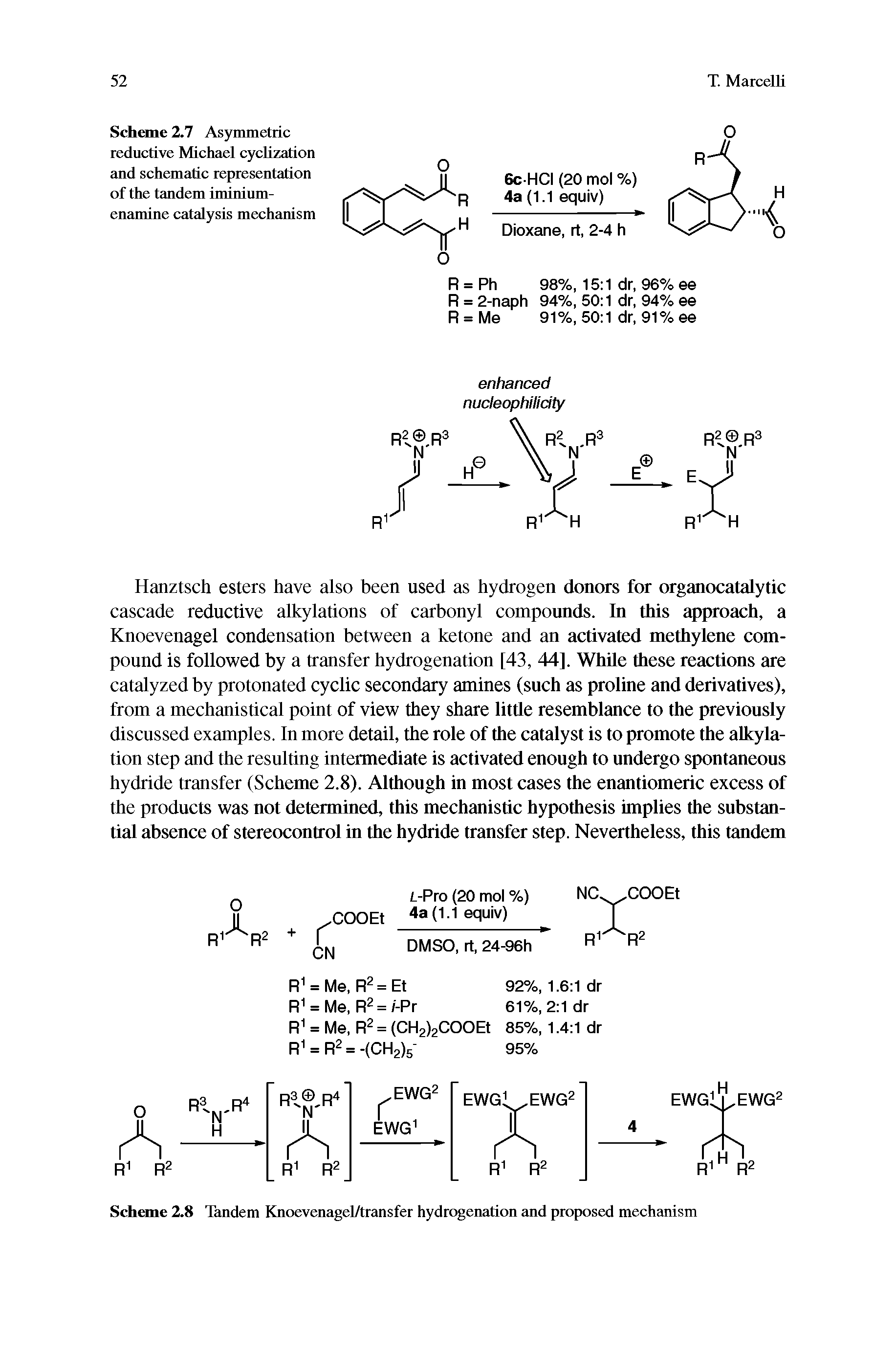 Scheme 2.7 Asymmetric reductive Michael cyclization and schematic representation of the tandem iminium-enamine catalysis mechanism...