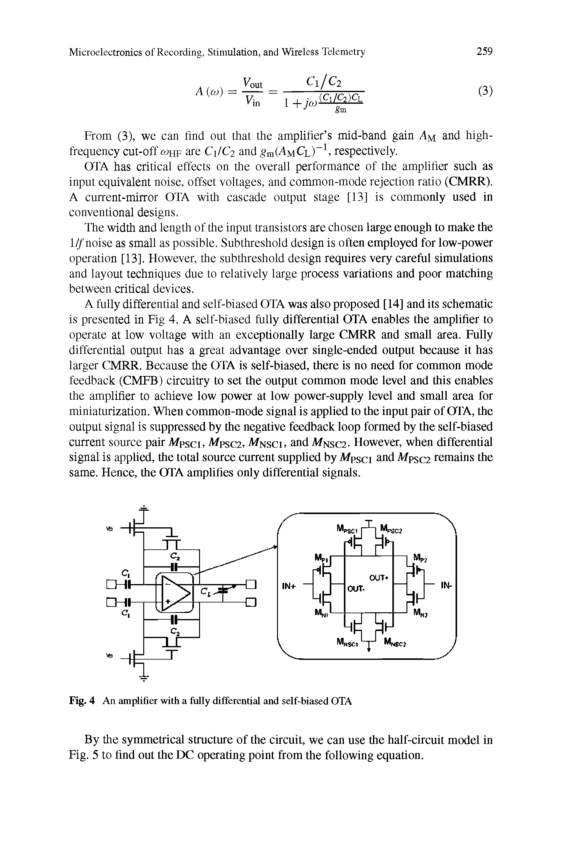 Fig. 4 An amplifier with a fully differential and self-biased OTA...