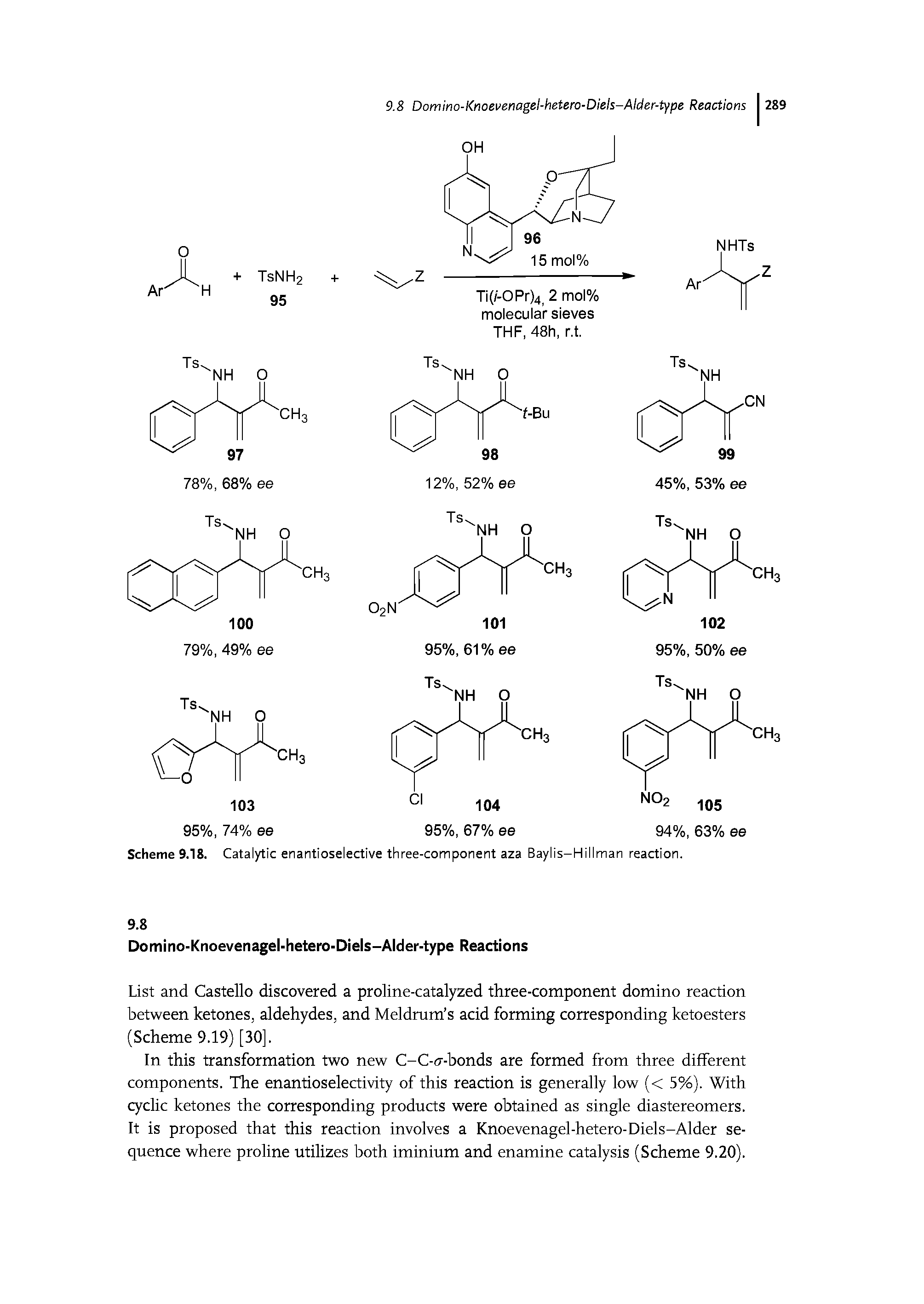 Scheme 9.18. Catalytic enantioselective three-component aza Baylis-Hillman reaction.