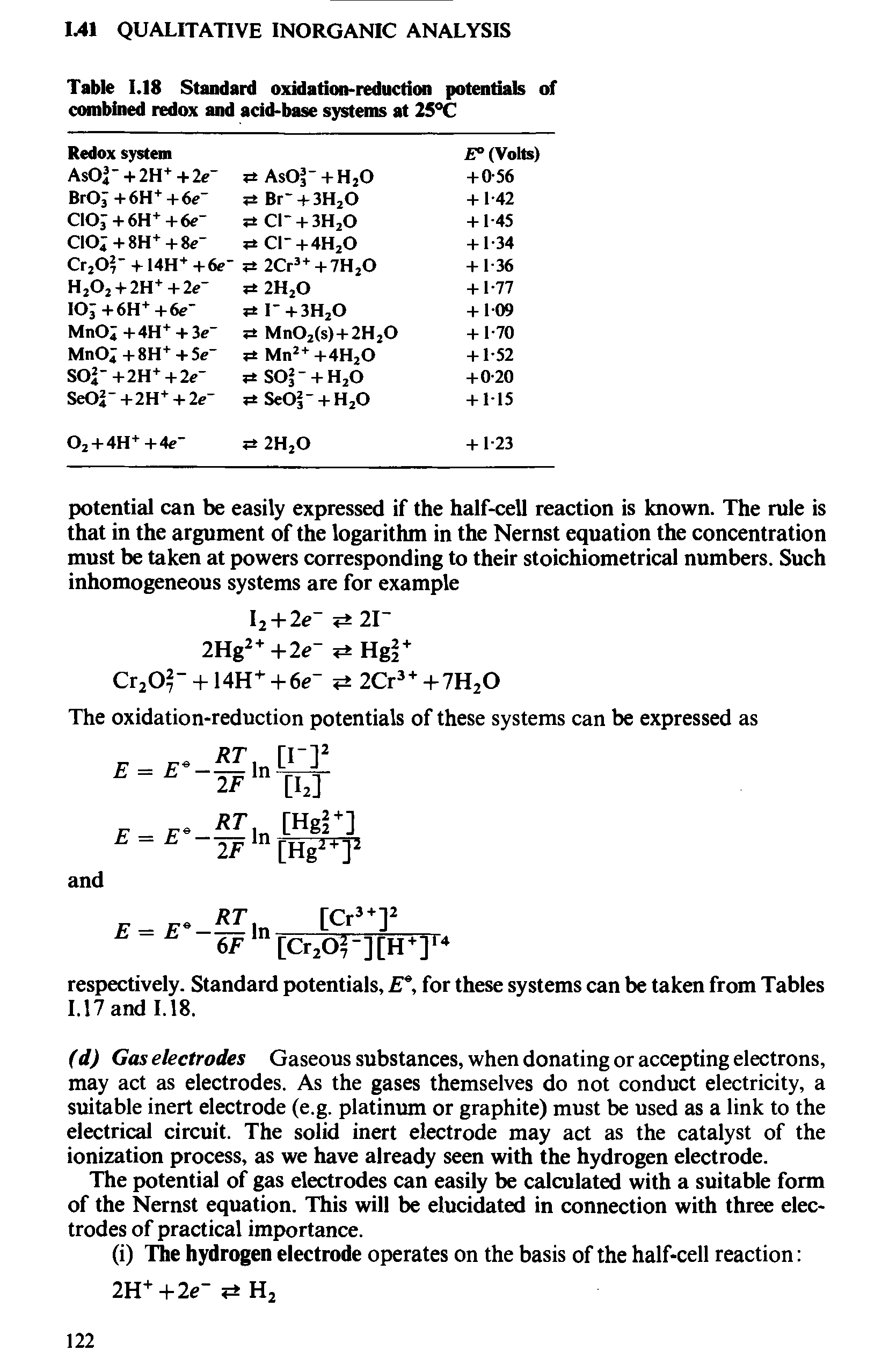 Table 1.18 Standard oxidation-reduction potentials of combined redox and acid-base systems at 25°C...