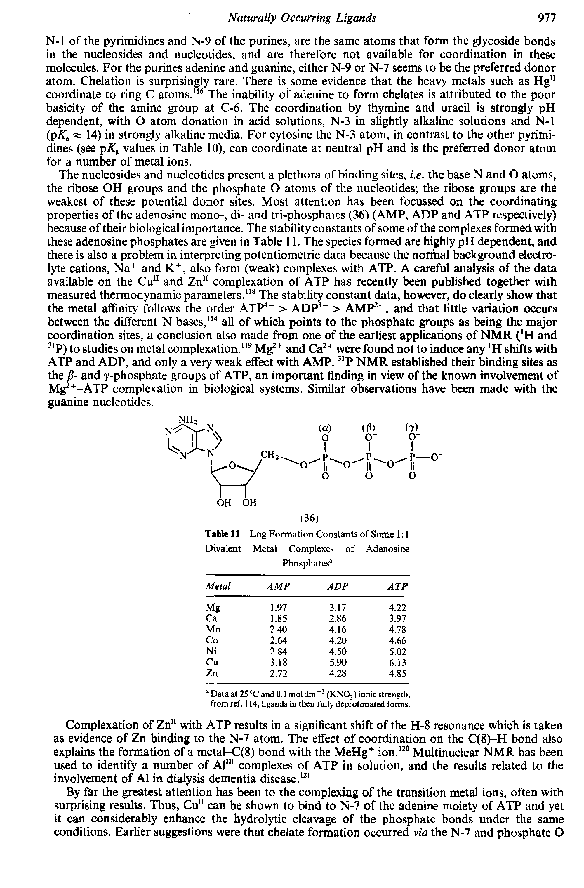 Table 11 Log Formation Constants of Some 1 1 Divalent Metal Complexes of Adenosine Phosphates ...