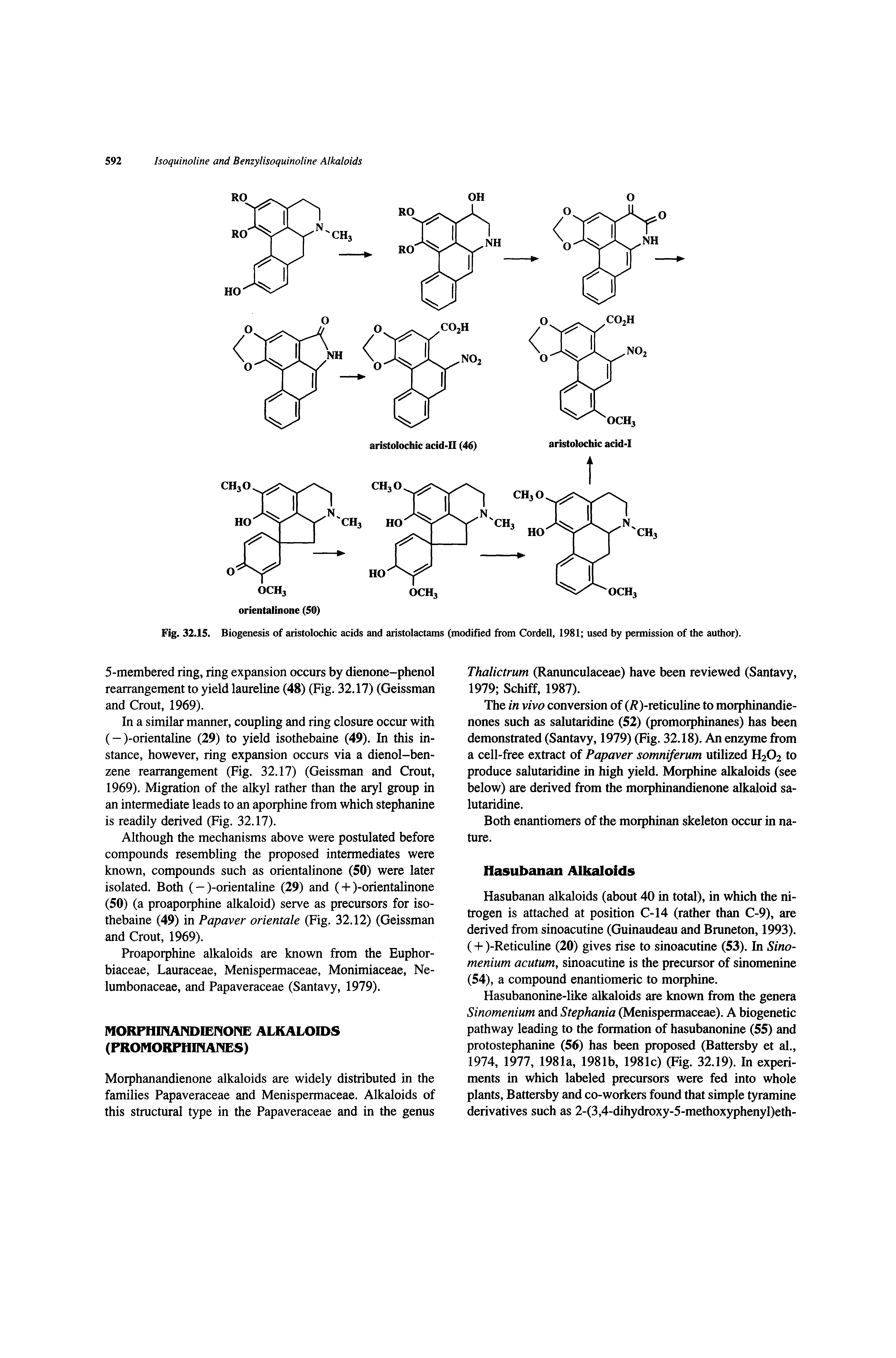 Fig. 32.15. Biogenesis of aristolochic acids and aristolactams (modified from Cordell, 1981 used by permission of the author).