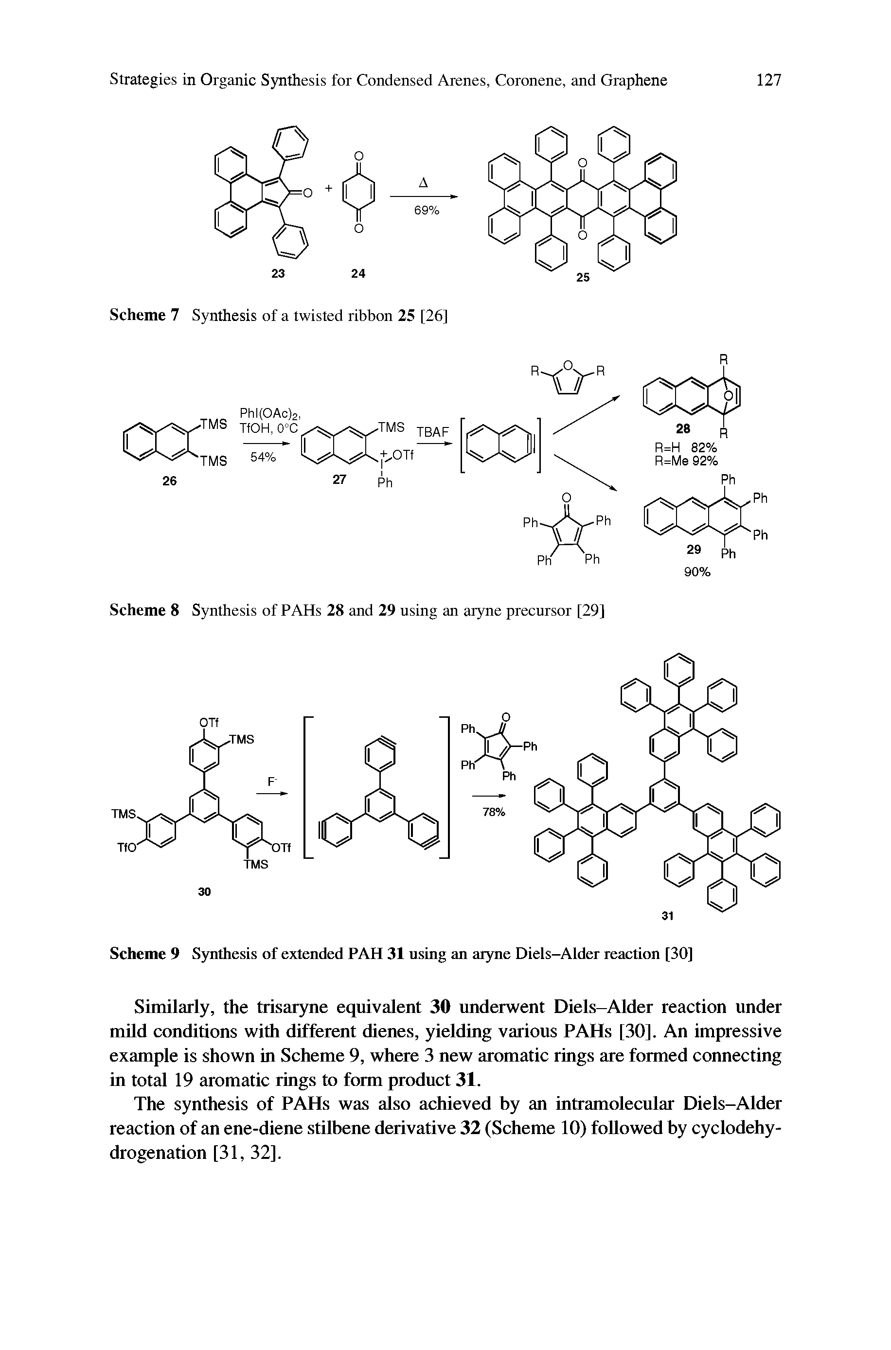 Scheme 8 Synthesis of PAHs 28 and 29 using an aryne precursor [29]...