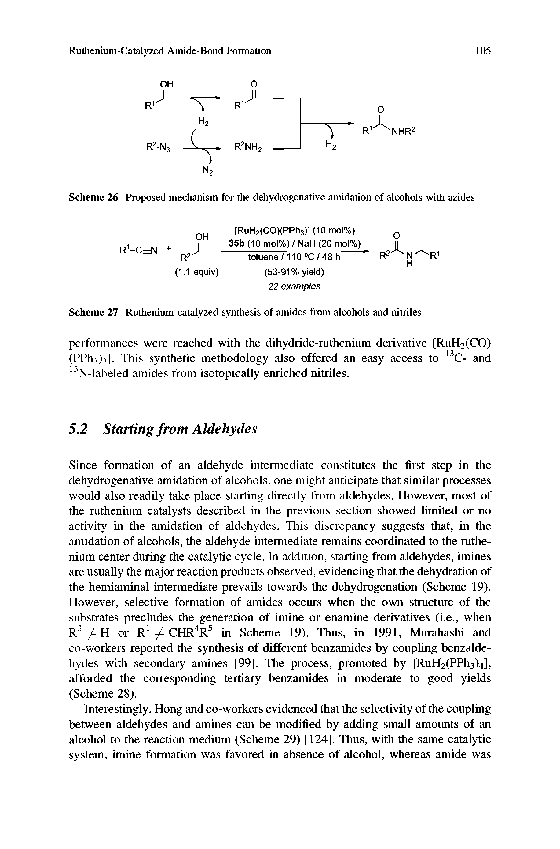 Scheme 27 Ruthenium-catalyzed synthesis of amides from alcohols and nitriles...