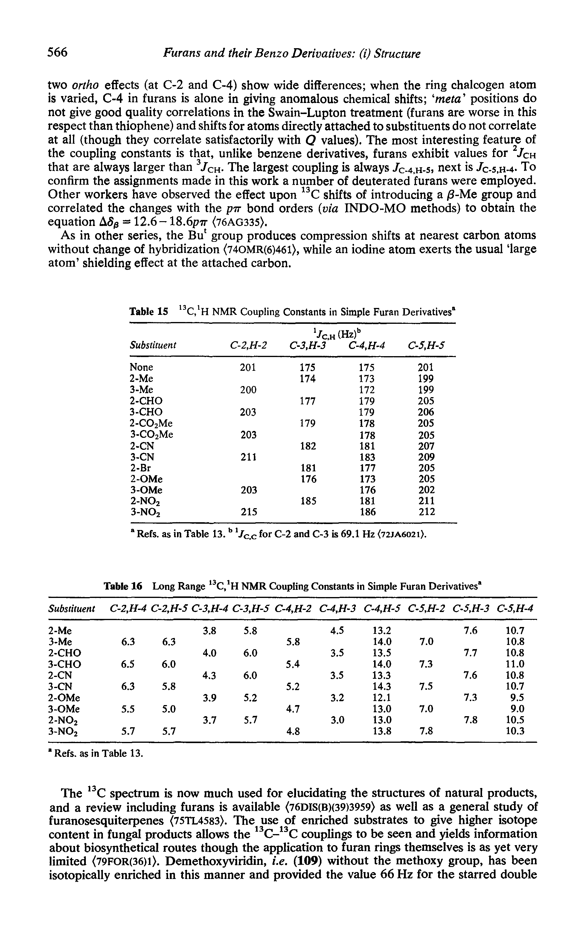 Table 16 Long Range 13C, H NMR Coupling Constants in Simple Furan Derivatives ...