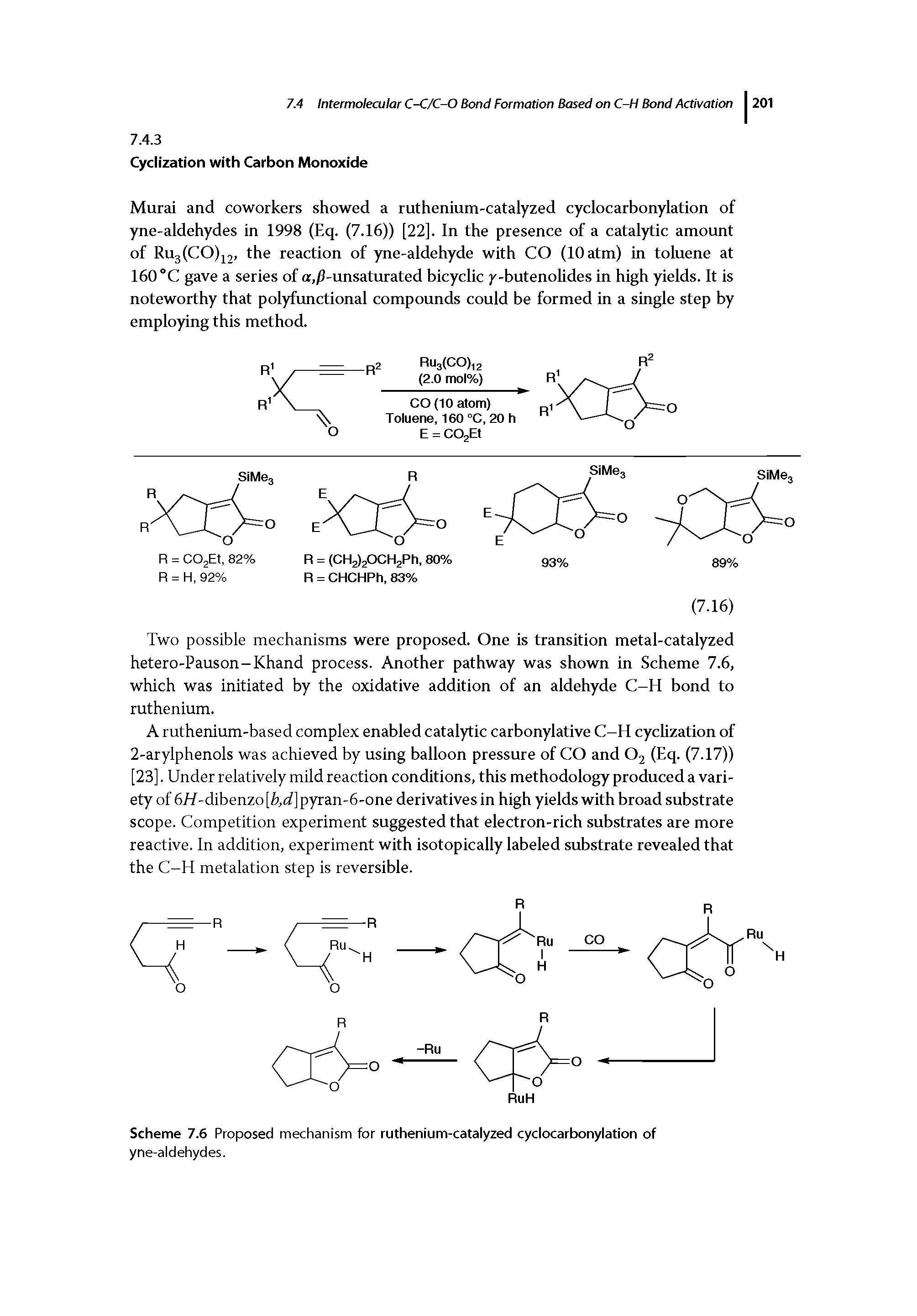 Scheme 7.6 Proposed mechanism for ruthenium-catalyzed cyclocarbonylation of yne-aldehydes.