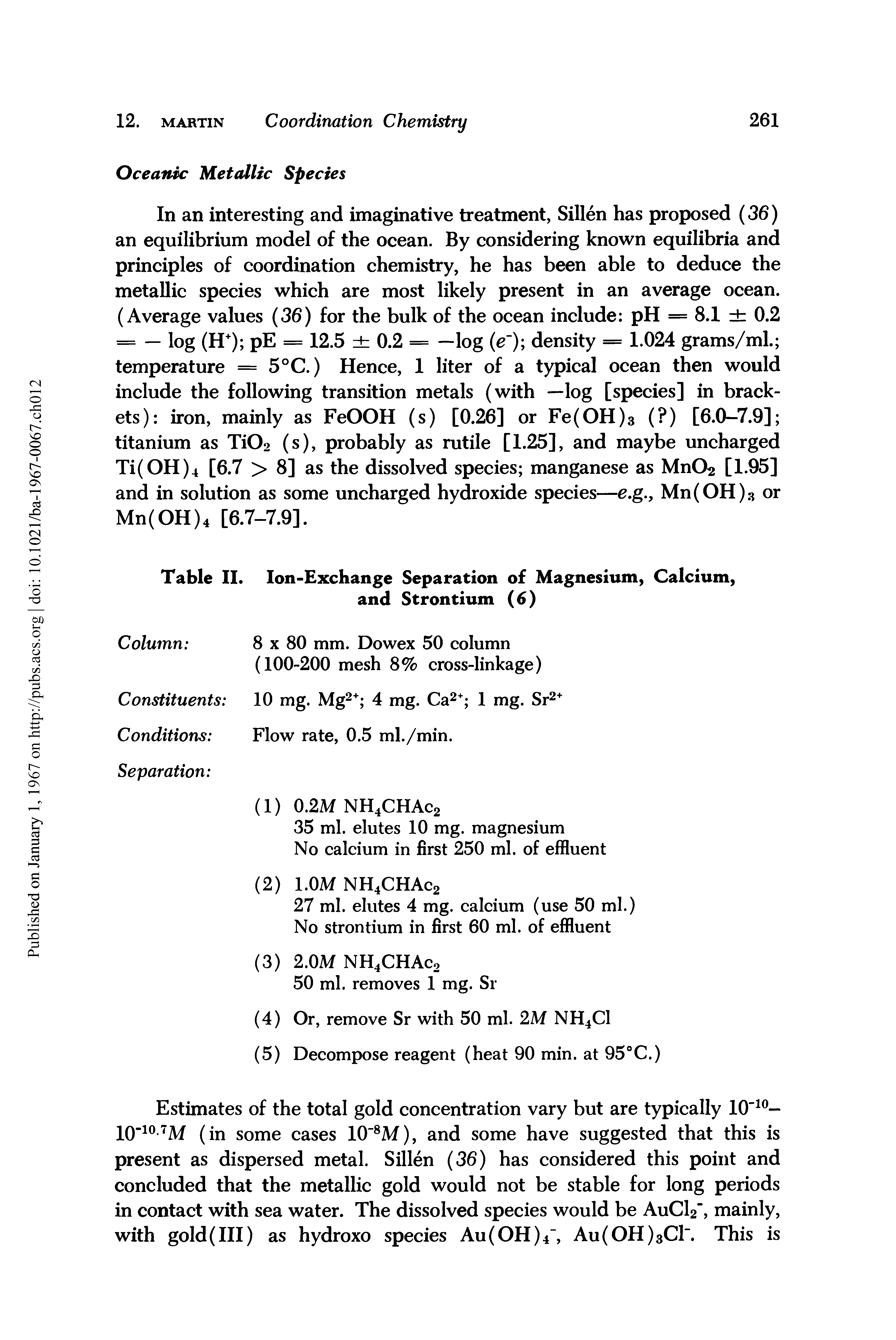 Table II. Ion-Exchange Separation of Magnesium, Calcium, and Strontium (6)...