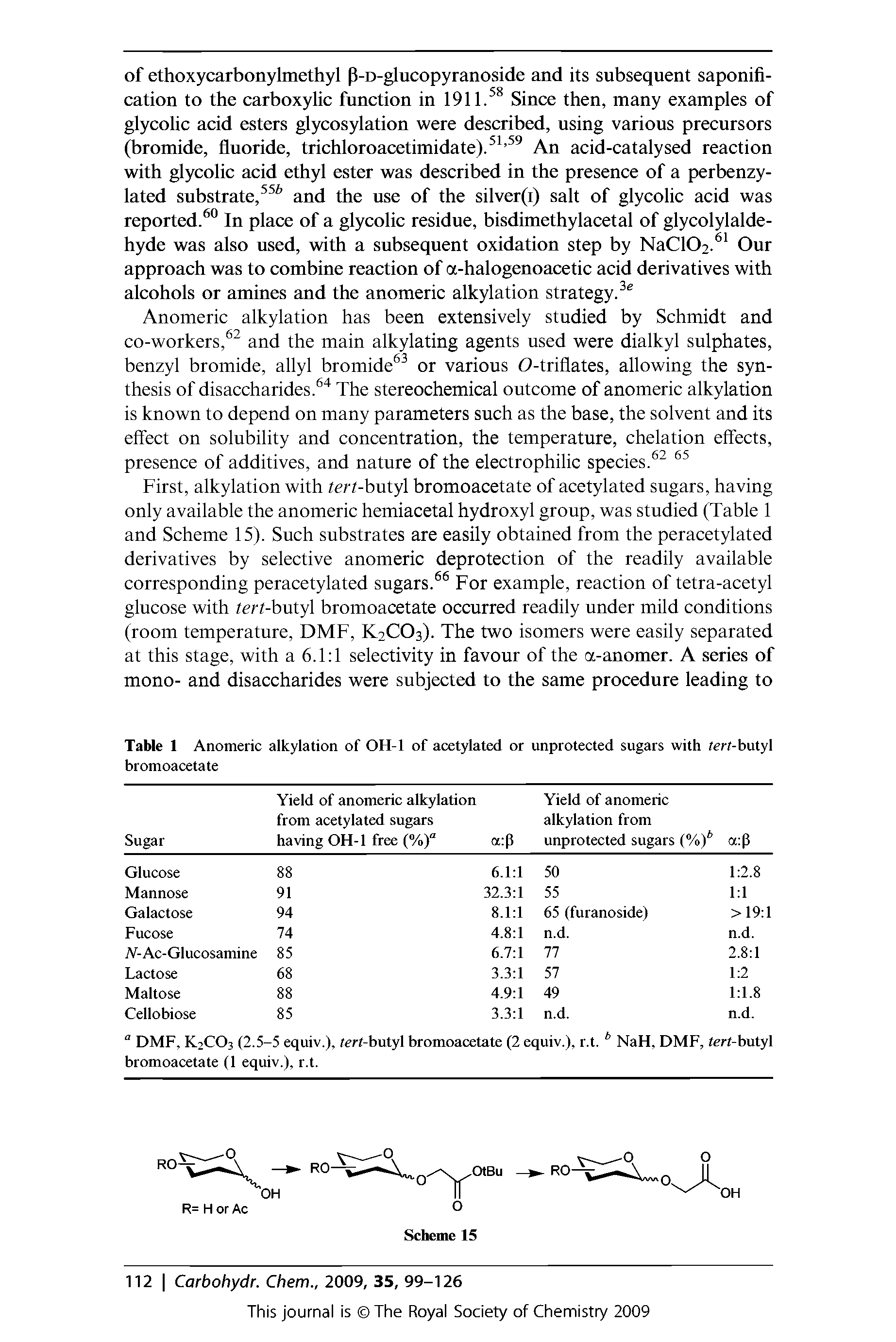 Table 1 Anomeric alkylation of OH-1 of acetylated or unprotected sugars with tert-butyl bromoacetate...