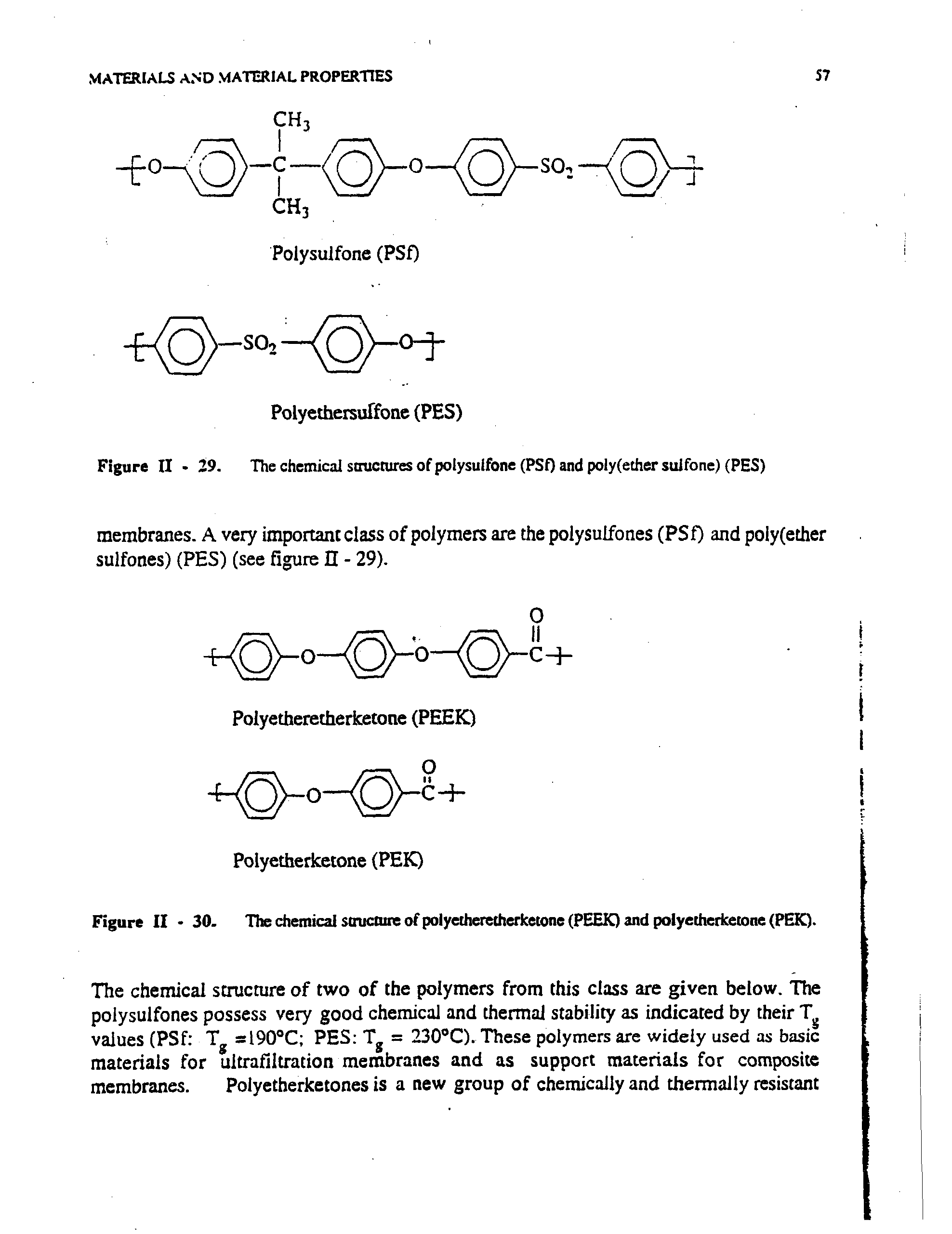 Figure II i9. The chemical souctures of polysulfone (PSf) and poly(ether sulfone) (PES)...