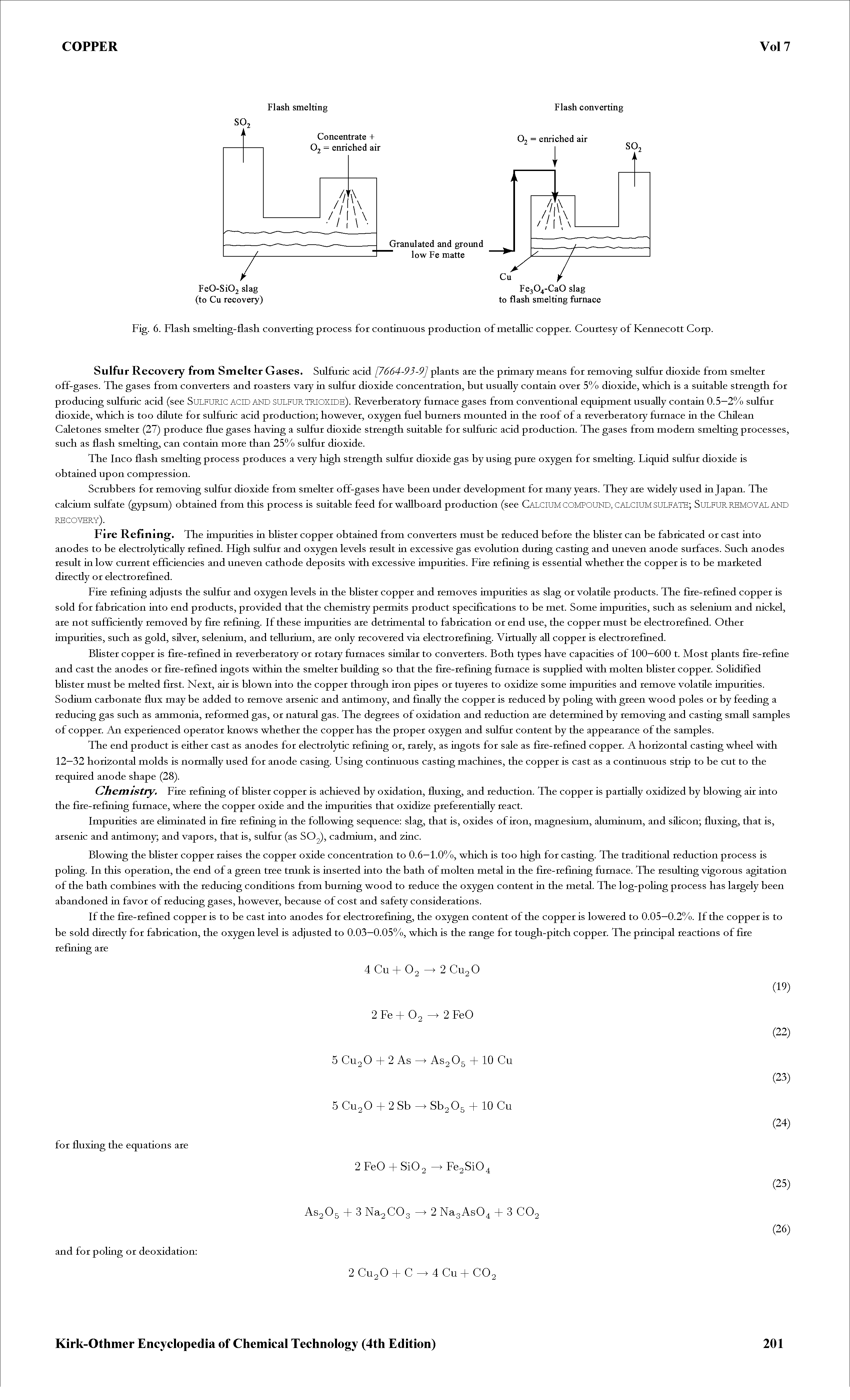 Fig. 6. Flash smelting-flash converting process for continuous production of metallic copper. Courtesy of Keimecott Corp.