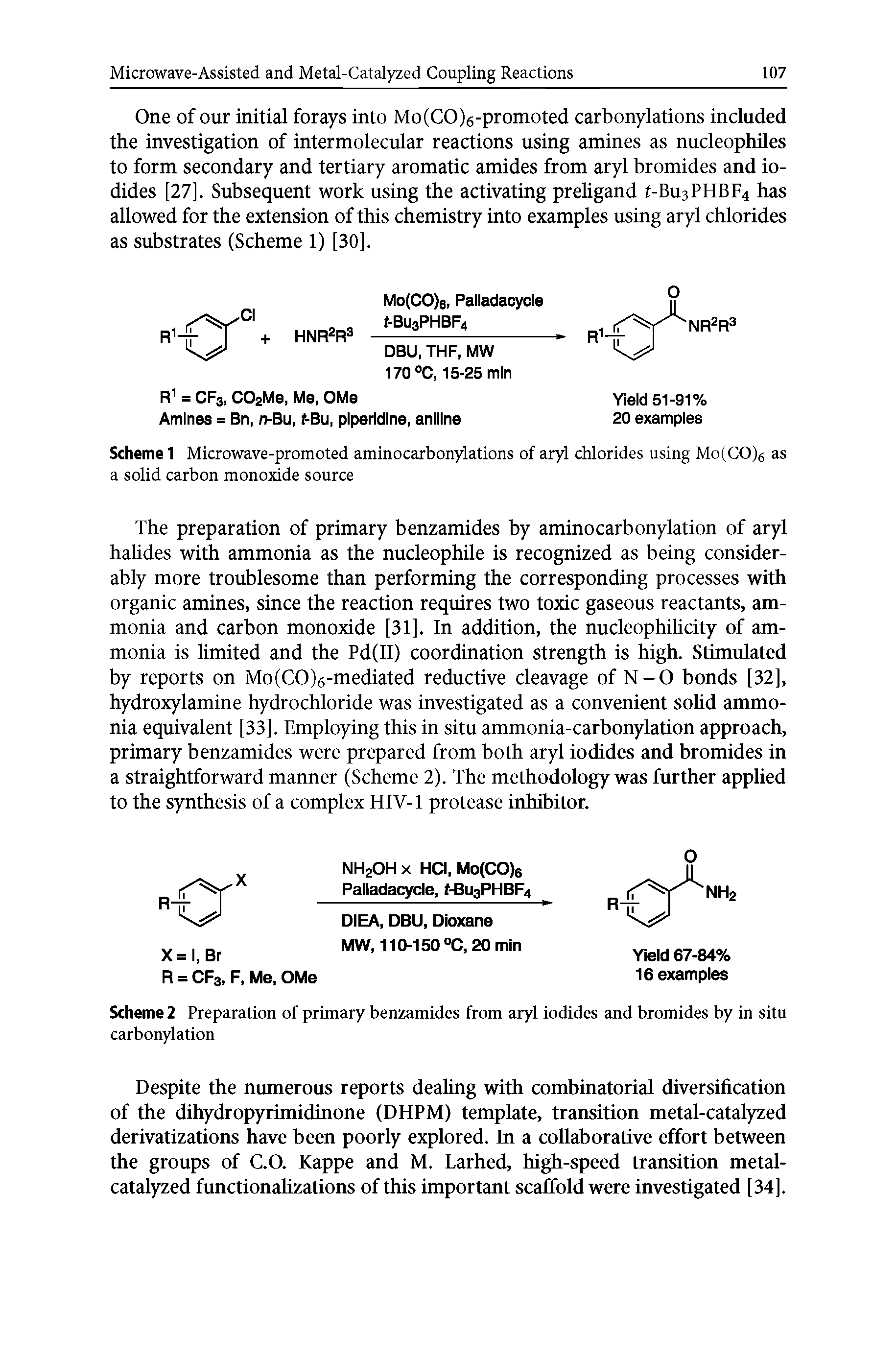 Scheme 1 Microwave-promoted aminocarbonylations of aryl chlorides using Mo(CO)g as a solid carbon monoxide source...