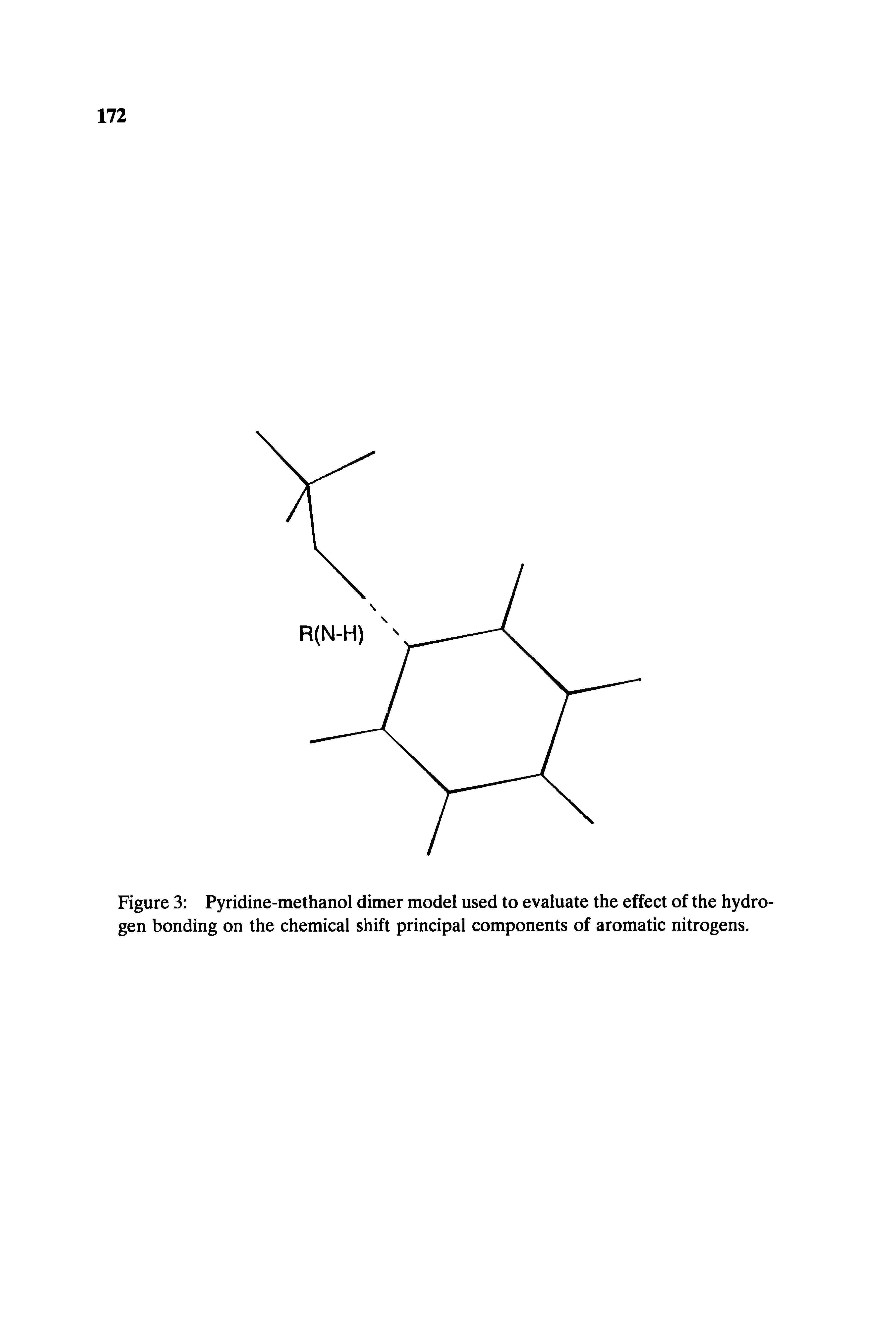 Figure 3 Pyridine-methanol dimer model used to evaluate the effect of the hydrogen bonding on the chemical shift principal components of aromatic nitrogens.